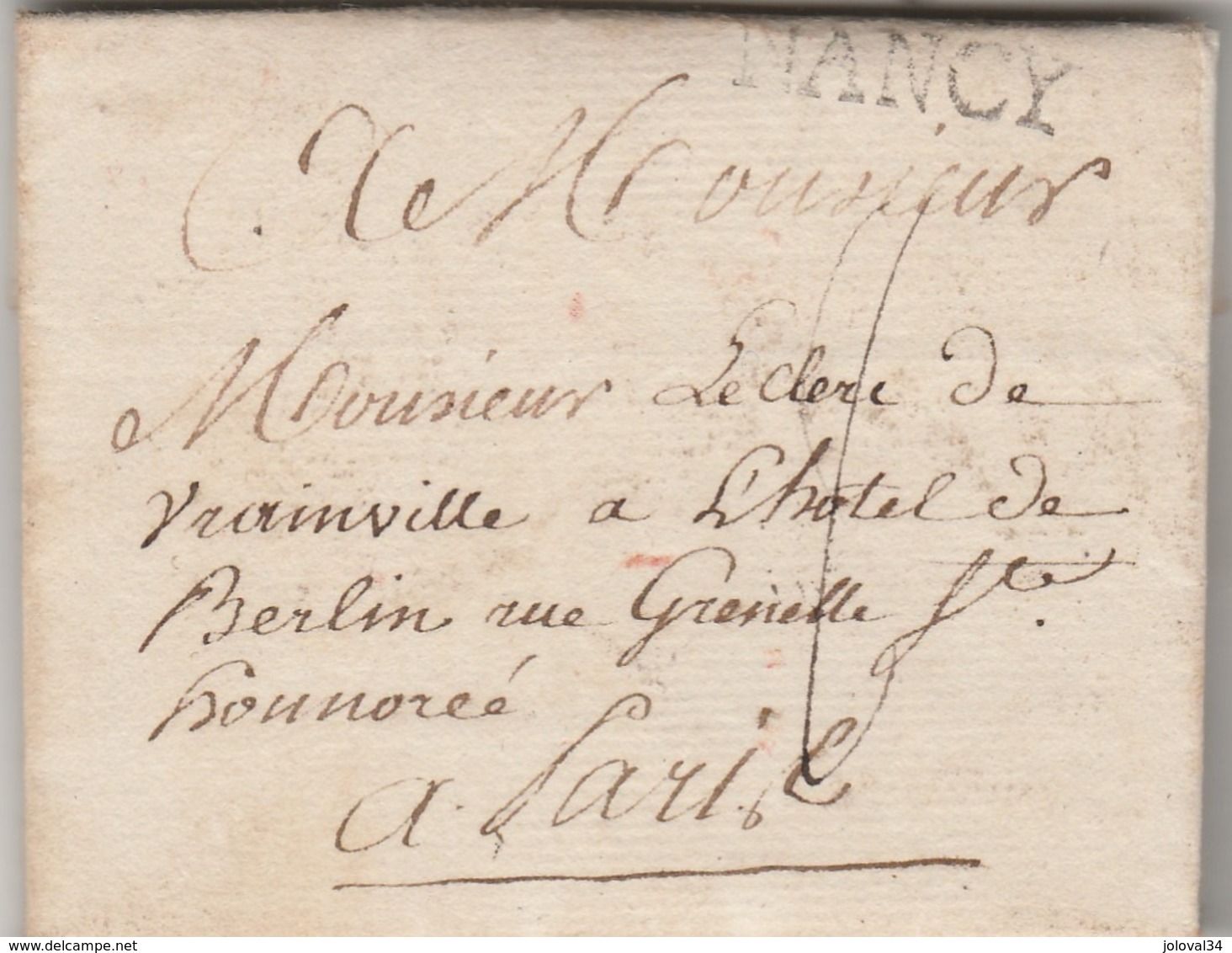 LAC Période Révolutionnaire Marque Postale NANCY Meurthe Et Moselle 8/6/1791 M Leclerc De Bainville Paris - 1701-1800: Precursors XVIII