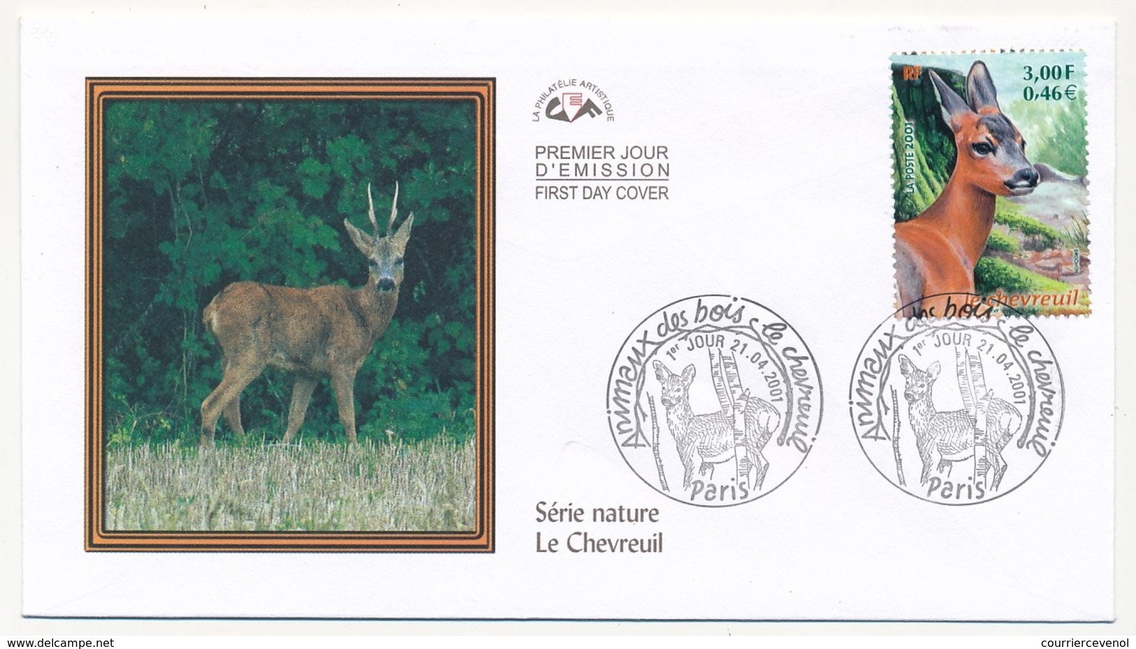 FRANCE => 4 Enveloppes FDC - Animaux Des Bois - Ecureuil, Chevreuil, Hérisson, Hermine - Paris 21 Avril 2001 - Autres & Non Classés