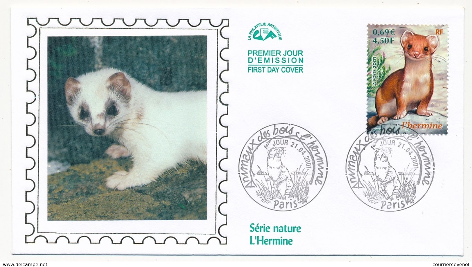 FRANCE => 4 Enveloppes FDC - Animaux Des Bois - Ecureuil, Chevreuil, Hérisson, Hermine - Paris 21 Avril 2001 - Autres & Non Classés