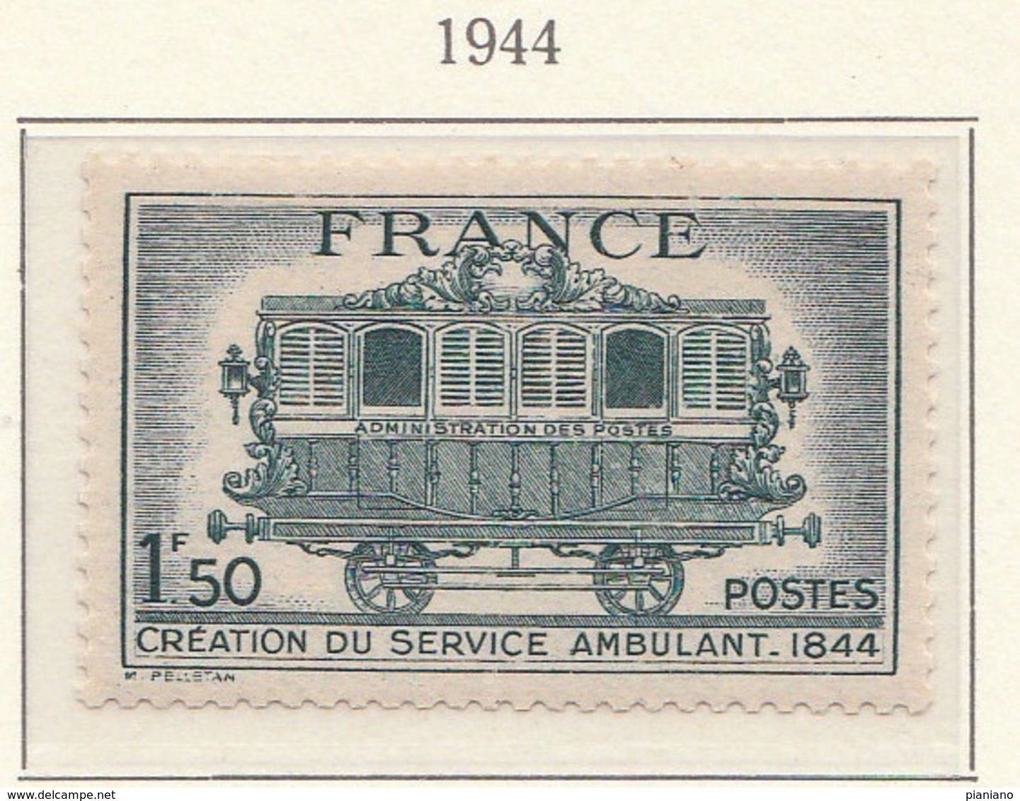 PIA - FRA - 1944 : Centenario Del Servizio Postale Ambulante    - (Yv  609) - Trains