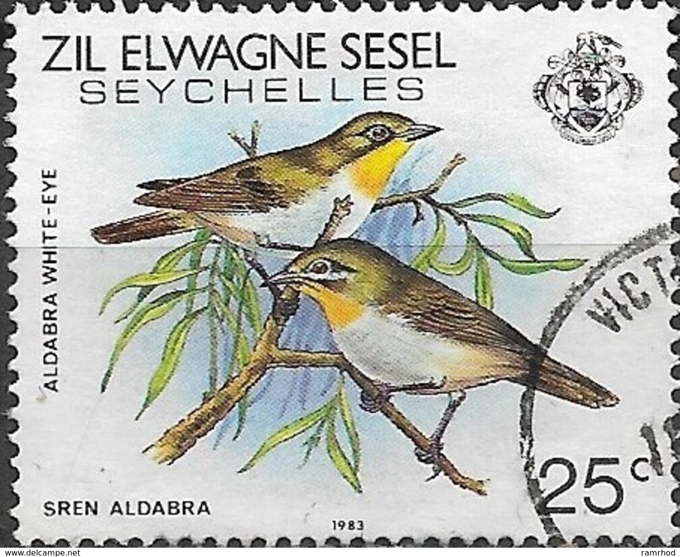 ZIL ELWANNYEN SESEL 1983 Birds - 25c - Madagascar White-eye FU - Seychelles (1976-...)