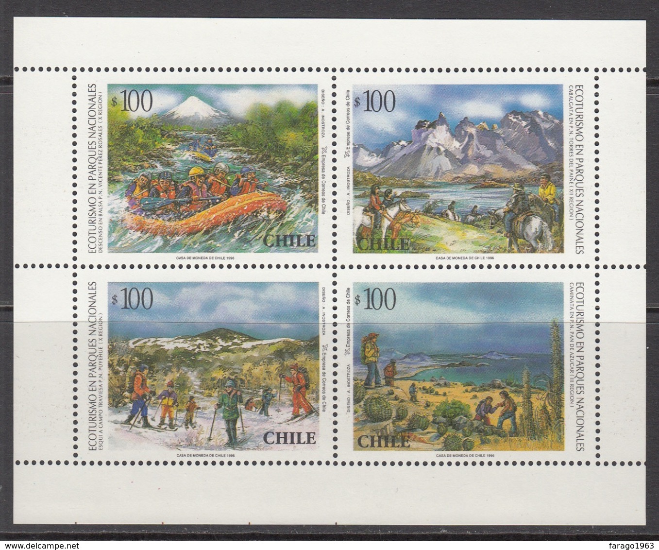 1996 Chile National Parks Tourism Complete Block Of 4 MNH - Cile