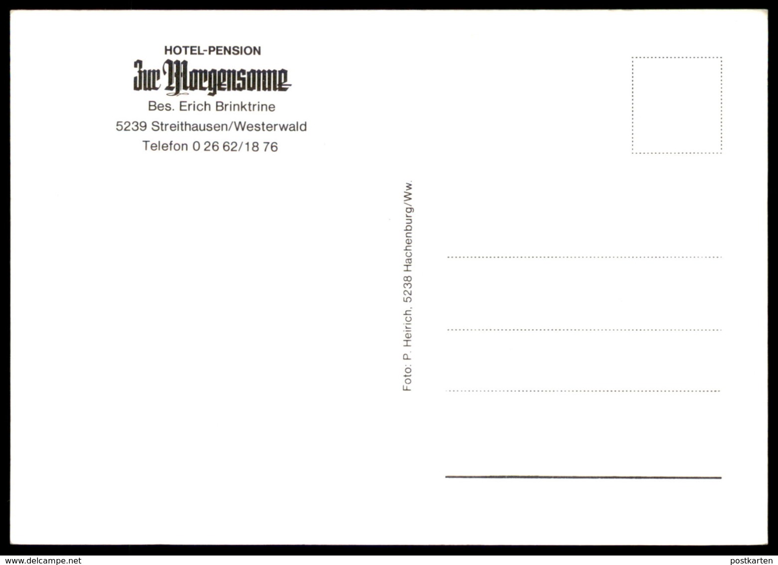 ÄLTERE POSTKARTE STREITHAUSEN HOTEL PENSION ZUR MORGENSONNE ERICH BRINKTRINE HACHENBURGER PILS VELTINS Ansichtskarte - Hachenburg