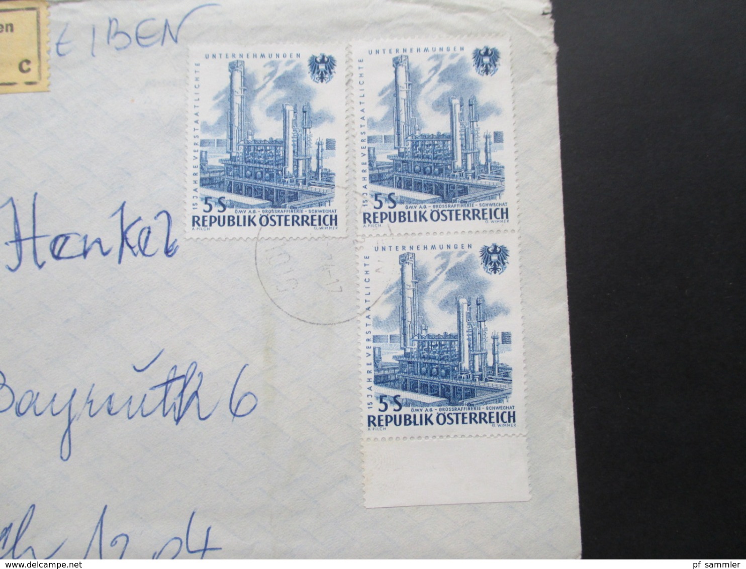 Österreich 1961 Staatliche Unternehmen Nr. 1096 MeF Mit 3 Marken Einschreiben 1010 Wien Mit Stempel Zollamt Bayreuth - Storia Postale