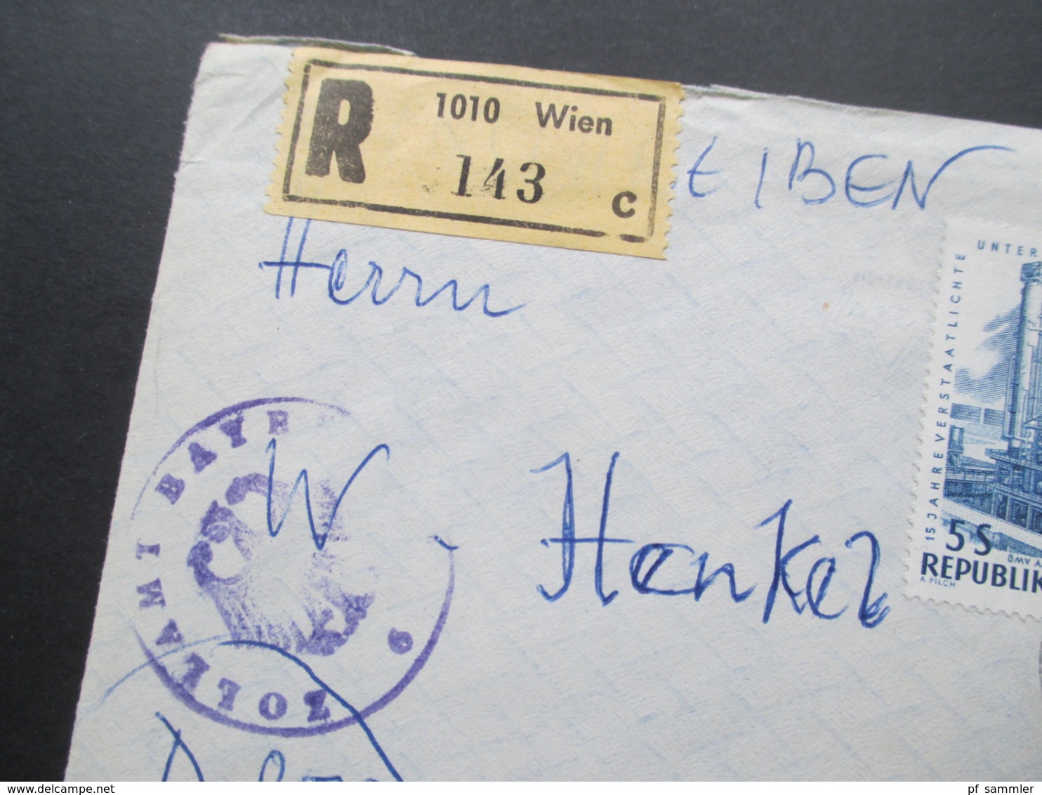 Österreich 1961 Staatliche Unternehmen Nr. 1096 MeF Mit 3 Marken Einschreiben 1010 Wien Mit Stempel Zollamt Bayreuth - Lettres & Documents