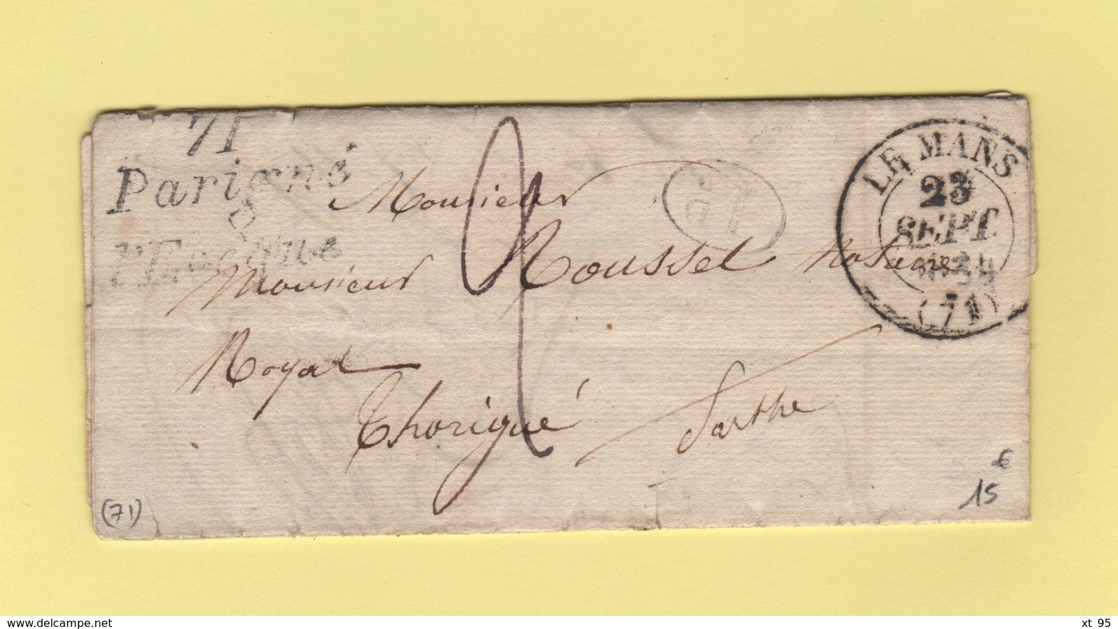 Parigne L'Eveque - 71 - Sarthe - Cursive - Le Mans - 23 Sept 1834 - Decime Rural - 1801-1848: Precursors XIX