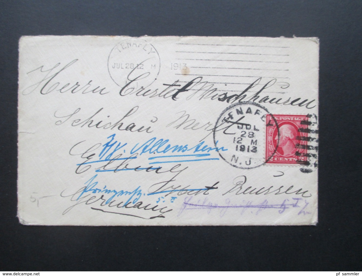 USA 1913 Beleg Von Tenafly Nach Elbing Und Von Dort Weitergeleitet Nach Allenstein Mit Handschriftlichem Vermerk Rücksei - Storia Postale