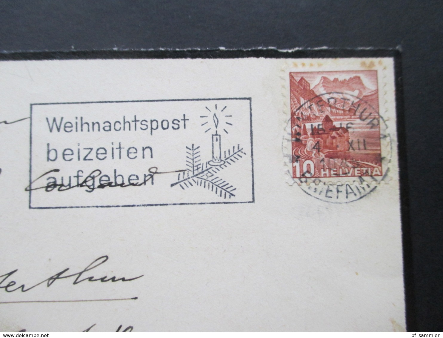 Schweiz 1945 Stempel Weihnachtspost Beizeiten Aufgeben / Motiv Tannenzweig Mit Kerze Trauerbrief - Cartas & Documentos