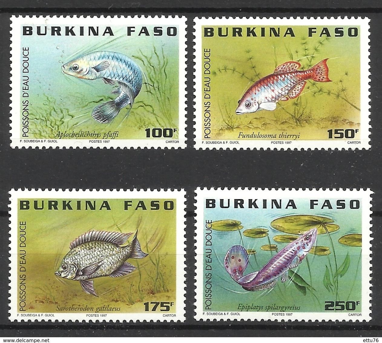 BURKINA FASO  1997 FRESHWATER FISH,POISSONS  SET  MNH - Peces