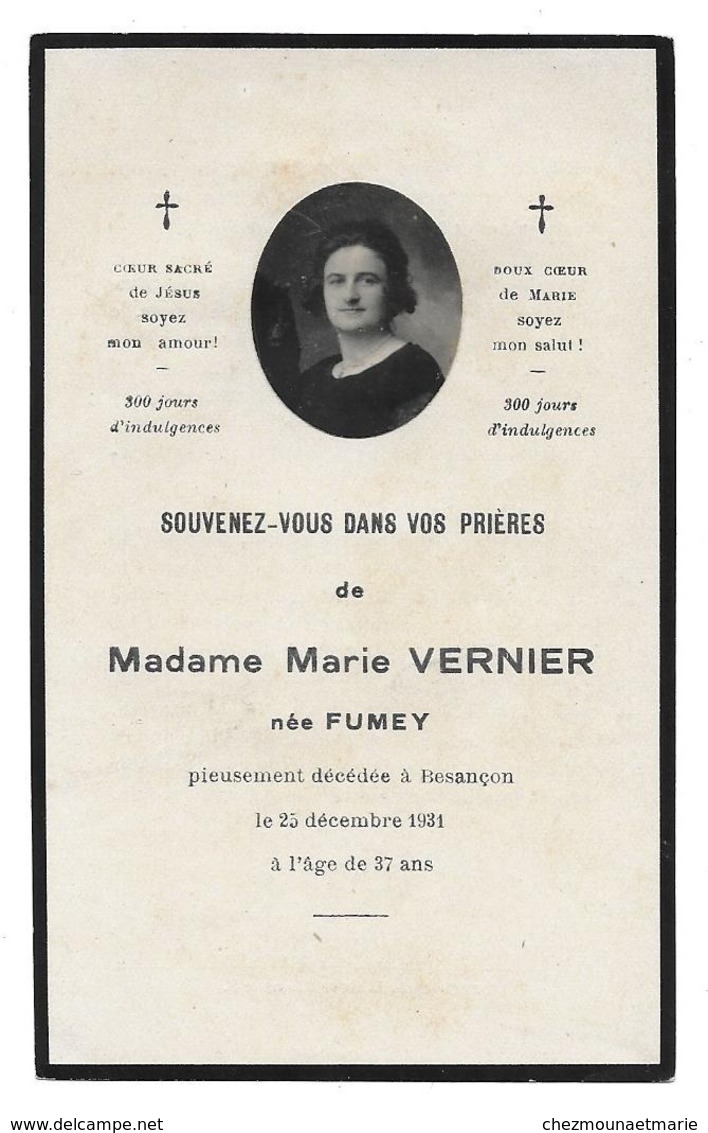 MARIE FUMEY EPOUSE VERNIER AVIS DE DECES BESANCON 1894 1931 - Décès