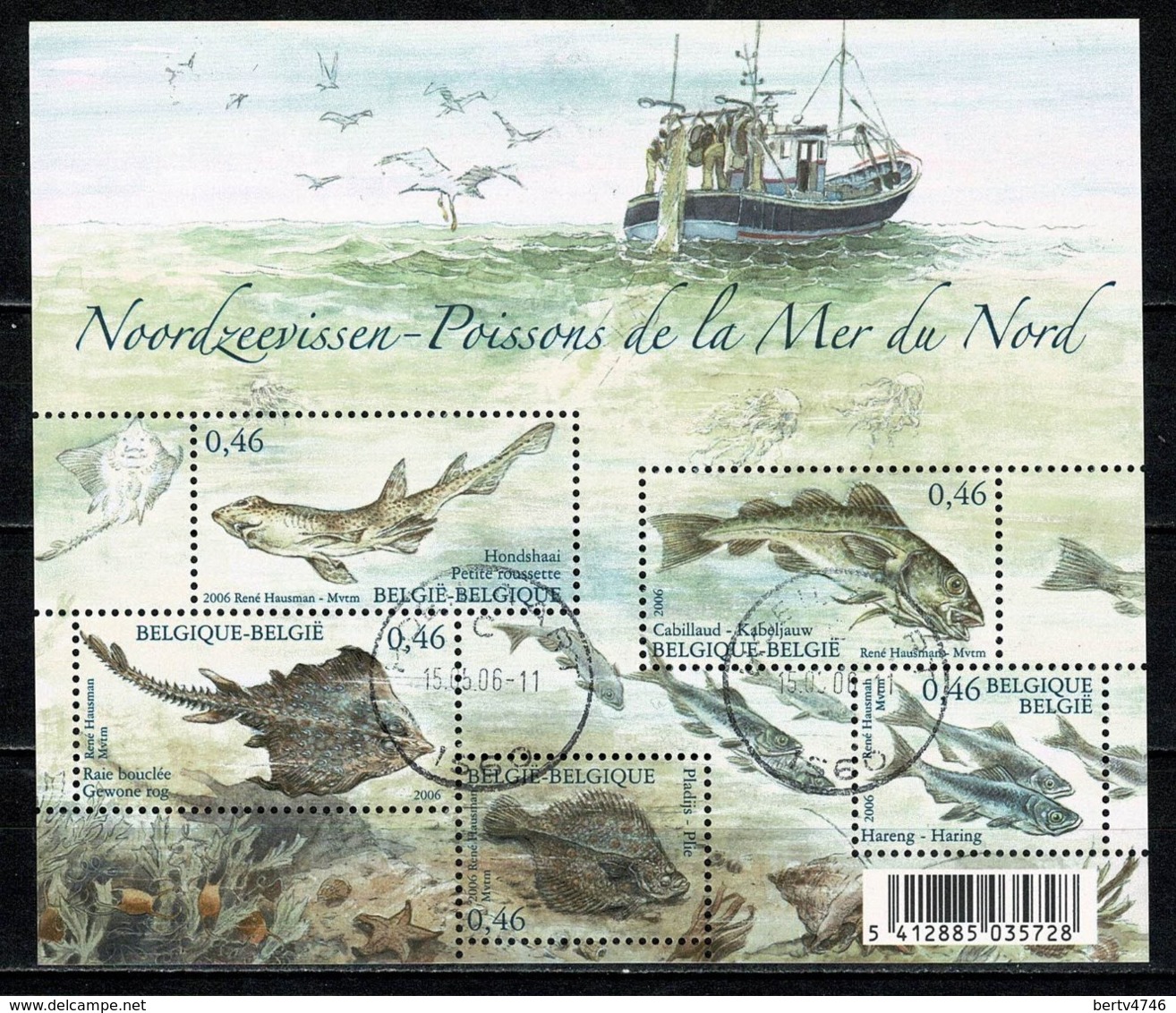 Belg. 2006 OBP/COB Bl 130 (3533/37/, Yv Bf 112 (3519/23) Noordzeevissen / Poissons De La Mer Du Nord - Oblitérés