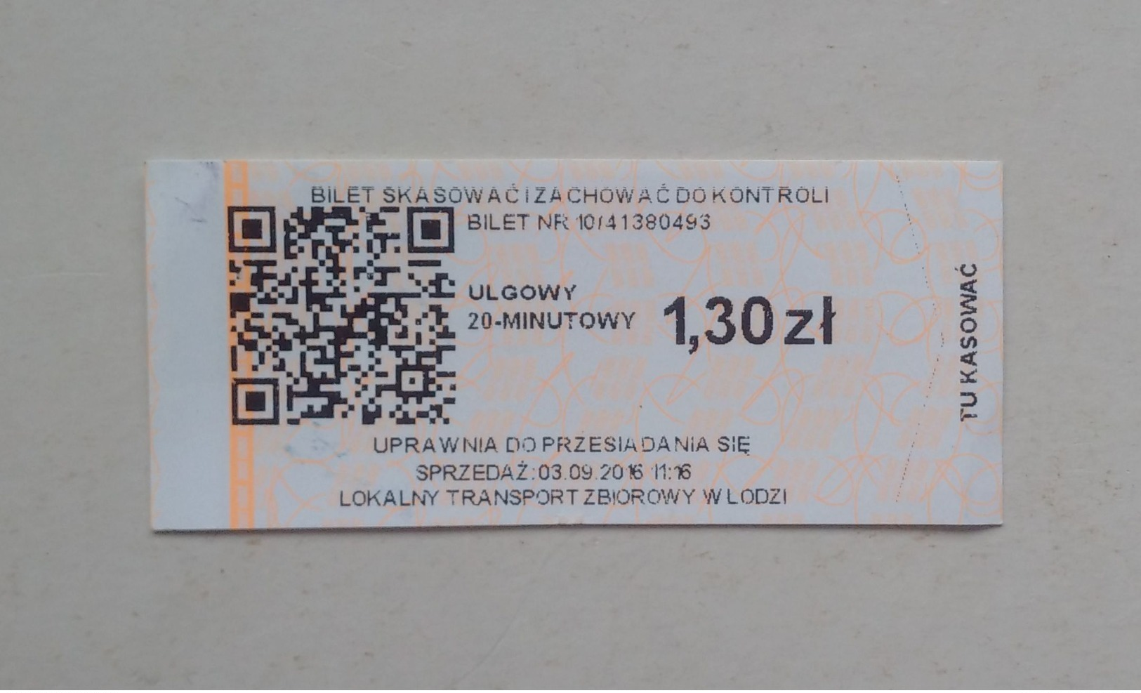 Poland Pologne Polen Lodz 20min. Ticket Billet Fahrkarte Public Transport - Europa