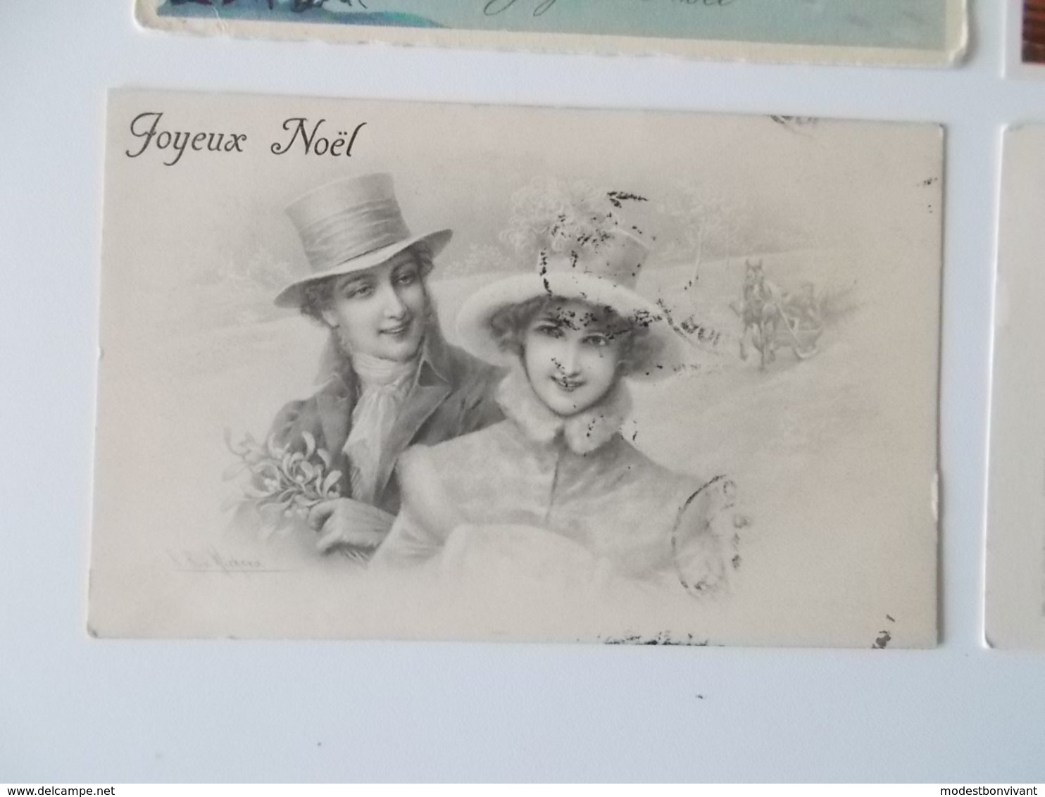 Lot 4 CPA, Romantique, .Nostalgie, Plus D'un Siècle, Fantasie,  Jyeux Noël...( 1909 -         ) - Autres & Non Classés