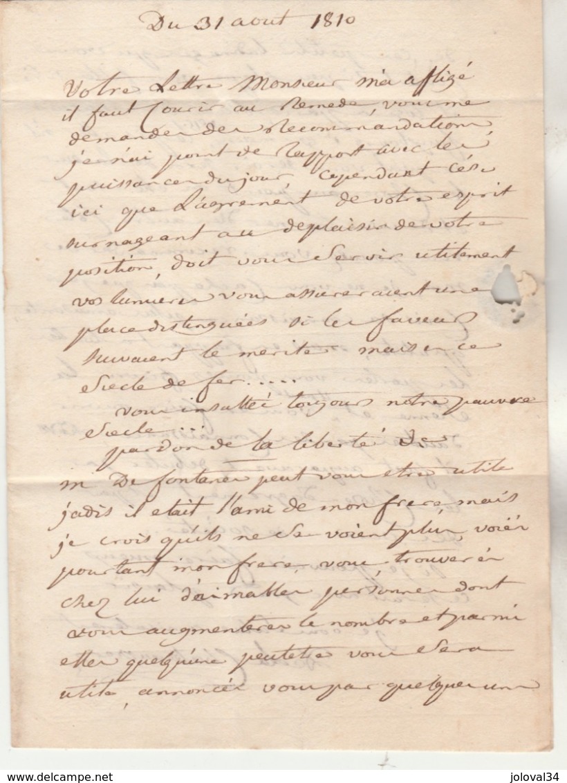 LAC Marque Postale Rouge 47 INGRANDE Maine Et Loire 31/8/1810 à Angers Verso Petit Cachet Rouge Arrivée - 1801-1848: Précurseurs XIX