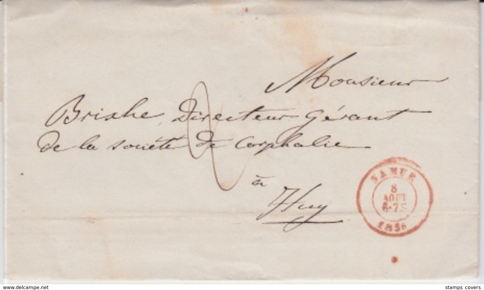 BELGIUM USED COVER 08/08/1856 NAMUR A HUY CACHETS - 1830-1849 (Belgique Indépendante)