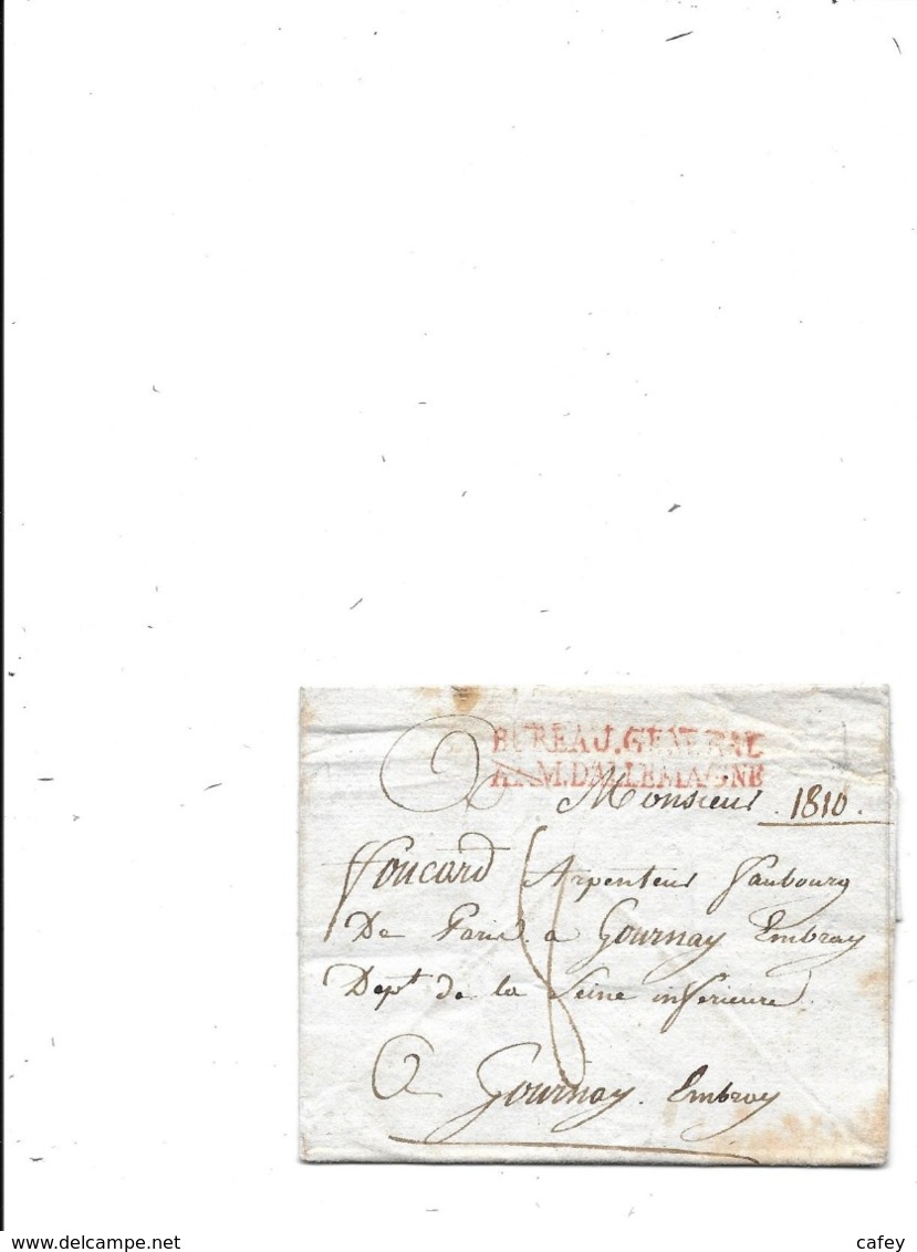 Lettre ARMEE BUREAU GENERAL / ARM D'ALLEMAGNE - Marques D'armée (avant 1900)