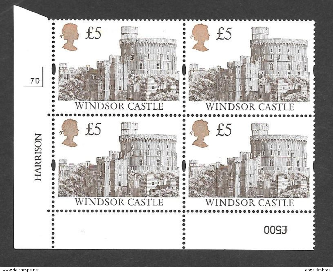 GB CASTLES HARRISON 1992 Gold Head £5 Cyl Block Of 4 - Cyl  7D - Re-engraved - Feuilles, Planches  Et Multiples