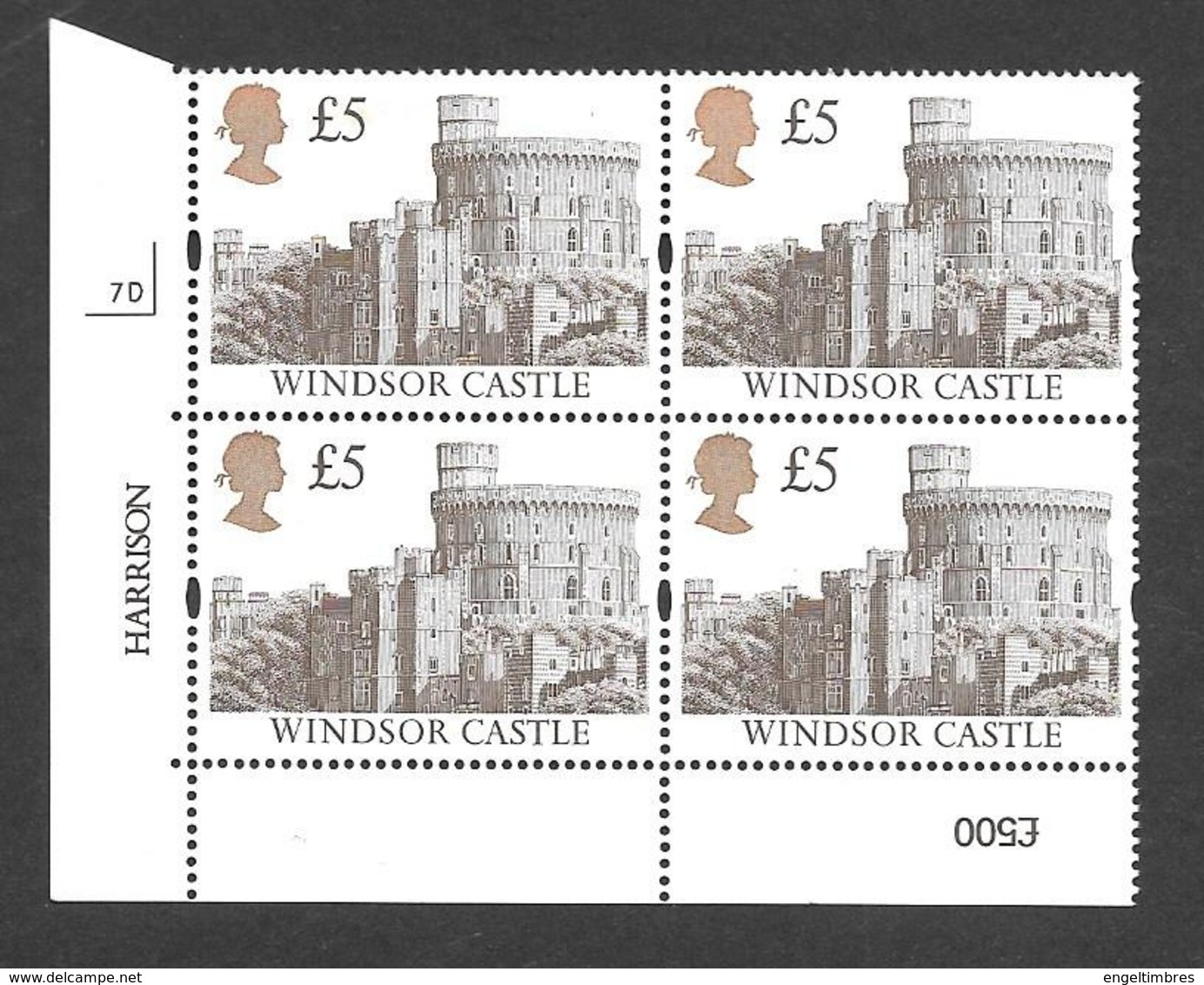 GB CASTLES HARRISON 1992 Gold Head £5 Cyl Block Of 4 - Cyl  7D - Re-engraved - Ganze Bögen & Platten