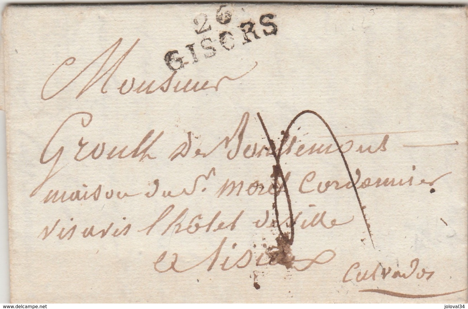 LAC Marque Postale 26 GISORS Eure 12/2/1822 à Lisieux - 1801-1848: Vorläufer XIX