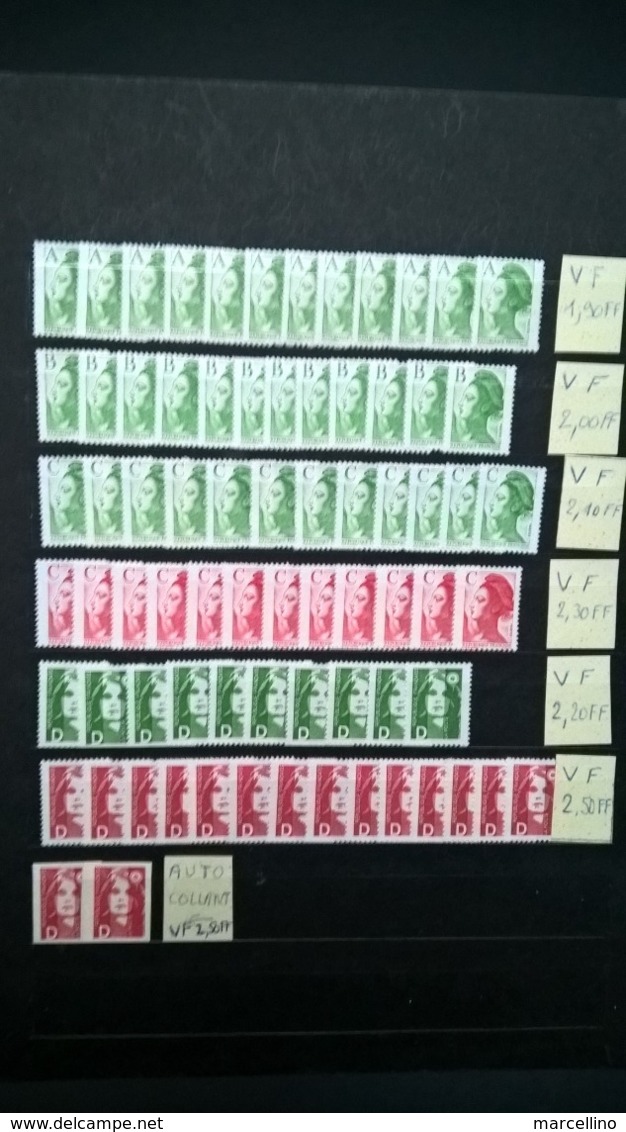 Lot De Timbres Liberté De Gandon A B C Vert C Rouge + Marianne Du Bicentenaire D Vert D Rouge . - 50% De La Faciale . - Verzamelingen