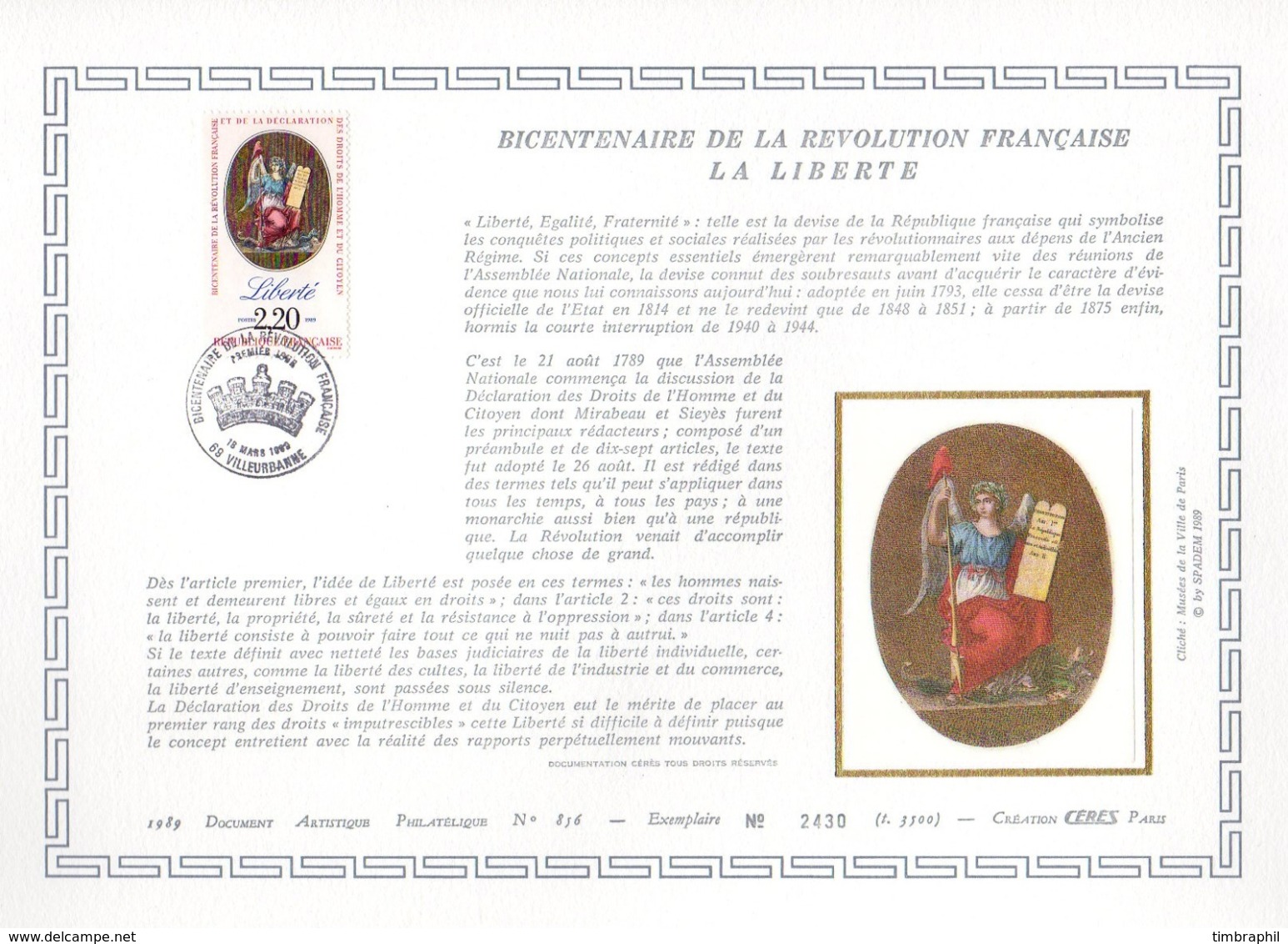 Document Artistique Philatélique Cérès N° 856 (YT N° 2573): RARE !!! - Documents Of Postal Services