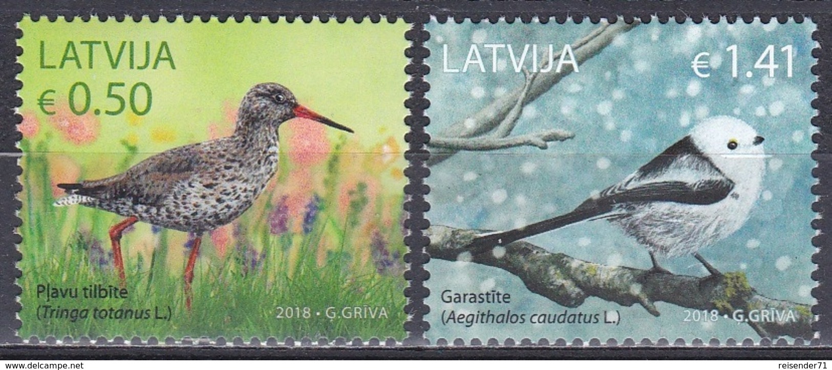 Lettland Latvia 2018 Tiere Fauna Animals Vögel Birds Oiseaux Aves Uccelli Rotschenkel Schwanzmeise, Mi. 1046-7 ** - Letonia