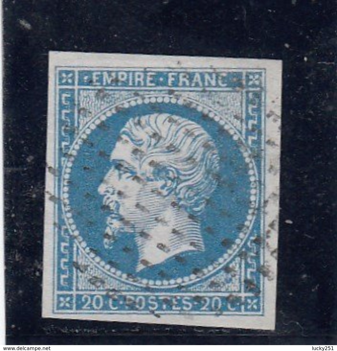 France - Napoléon III - N°Y.T 14B - 20c Bleu - Oblit. Pointillés - Signé Brun - 1853-1860 Napoléon III
