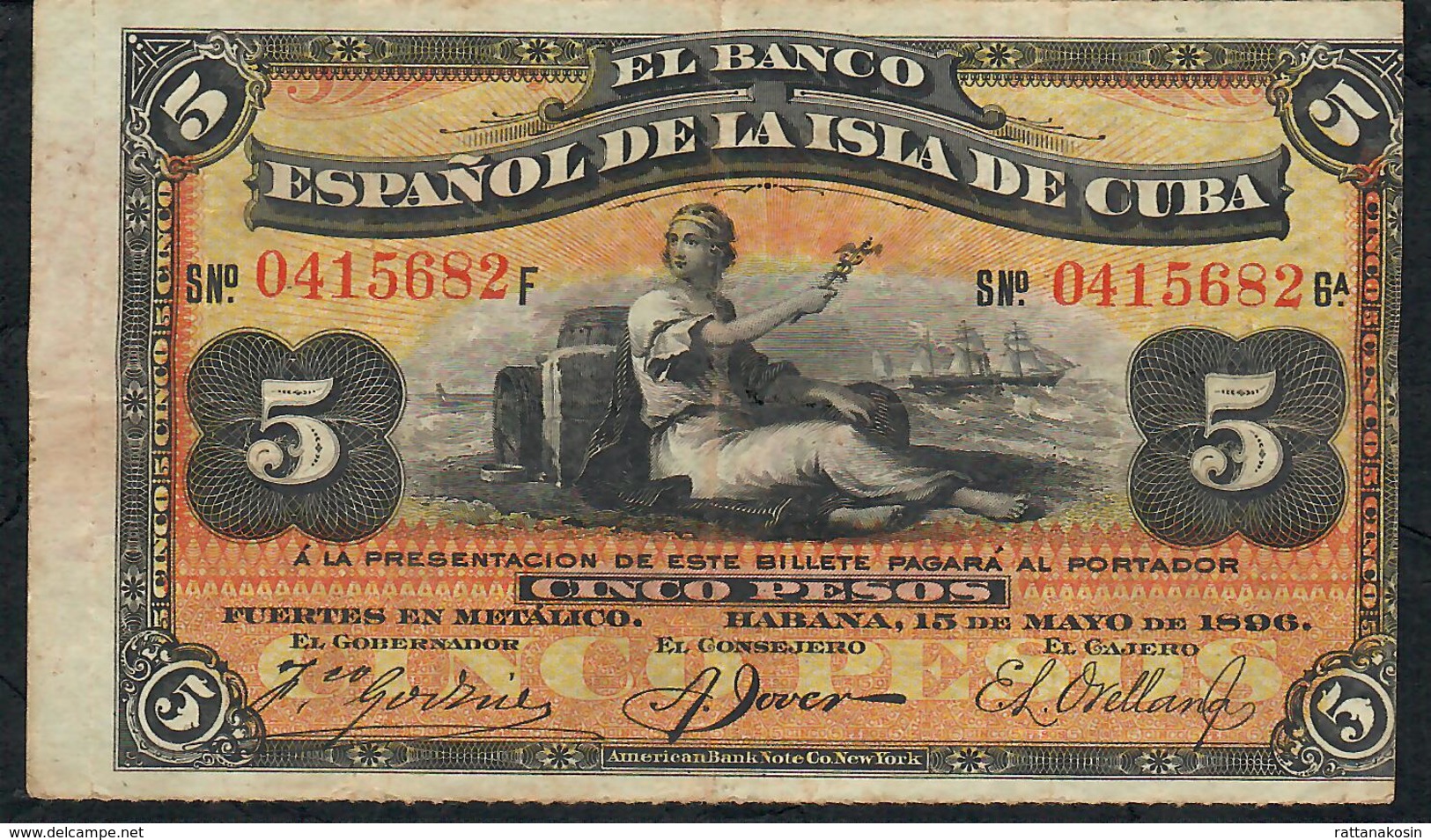 CUBA P48b 5 PESOS 1896    AXF - Cuba