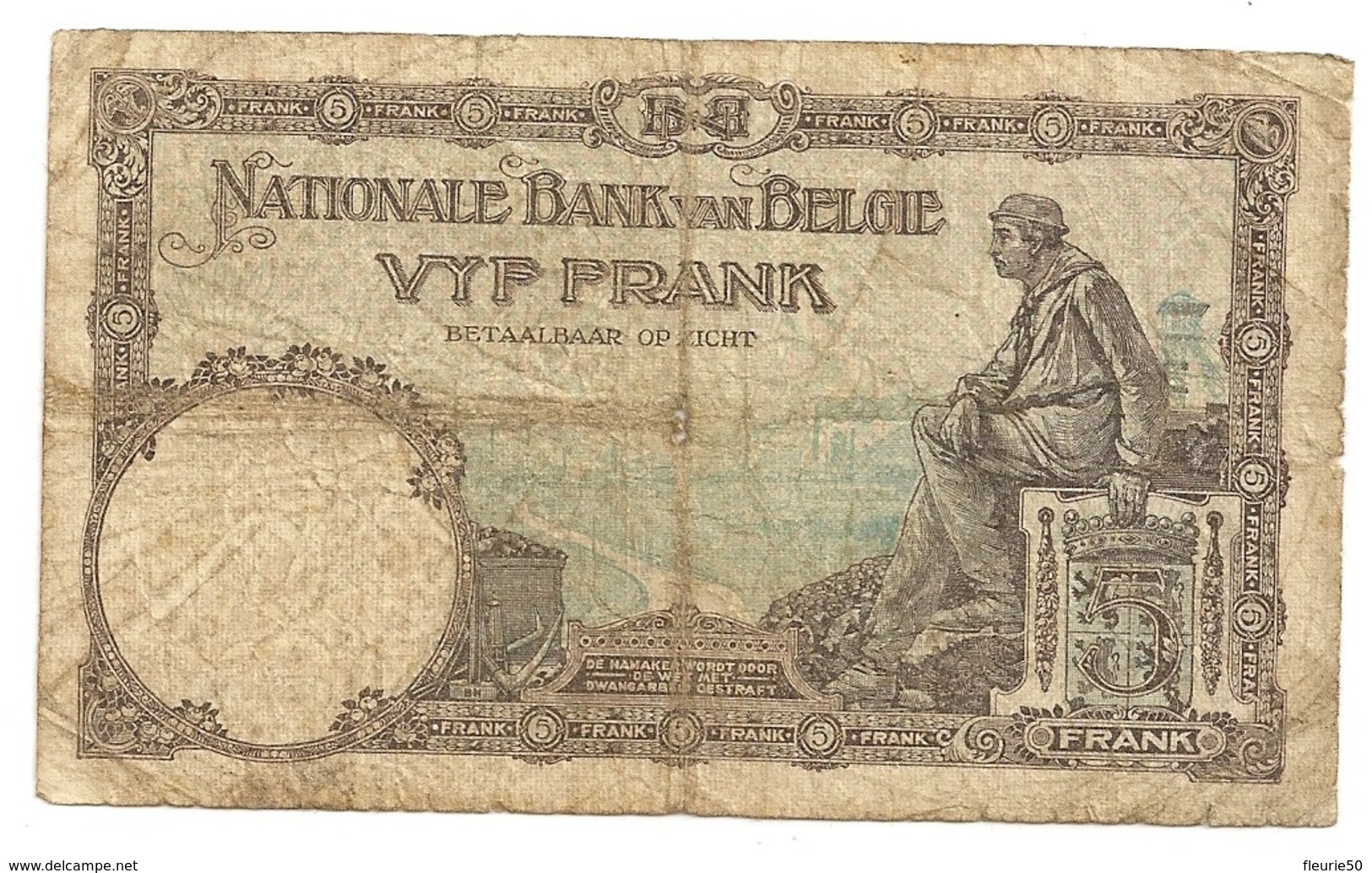 BILLET - 5 Francs/Frank, Banque Nationale De Belgique / Nationale Bank Van Belgie,1930 RARE. - Autres & Non Classés