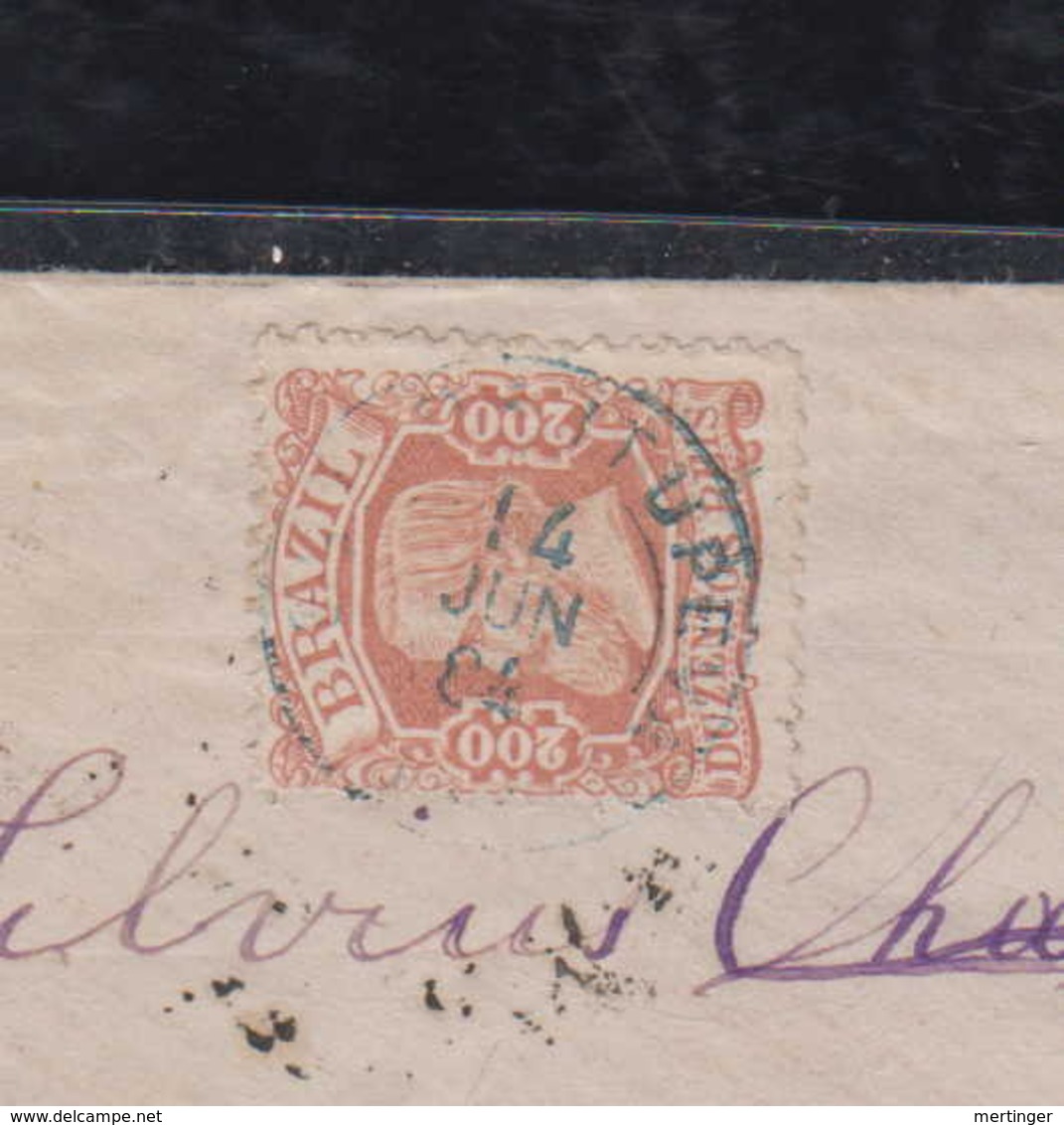 Brazil Brasil 1884 Cover 200R DOM Pedro Small Head ESTACAO DE ITUPEVA To LAUSANE Switzerland Blue Postmark - Briefe U. Dokumente