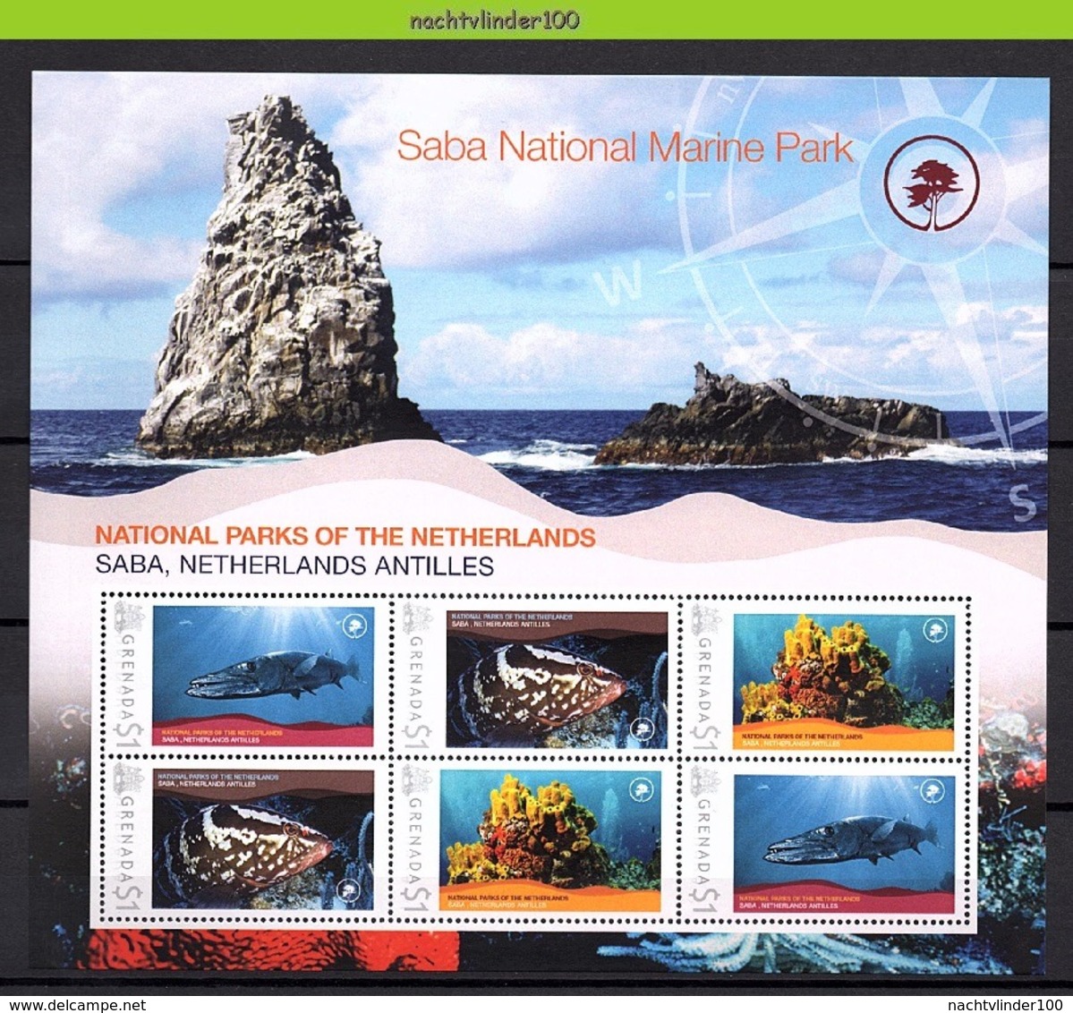 Nff194c FAUNA VISSEN KORAAL WINDROOS BARRACUDA NATIONAL PARC CORAL FISH FISCHE POISSONS MARINE LIFE GRENADA 2009 PF/MNH - Fishes