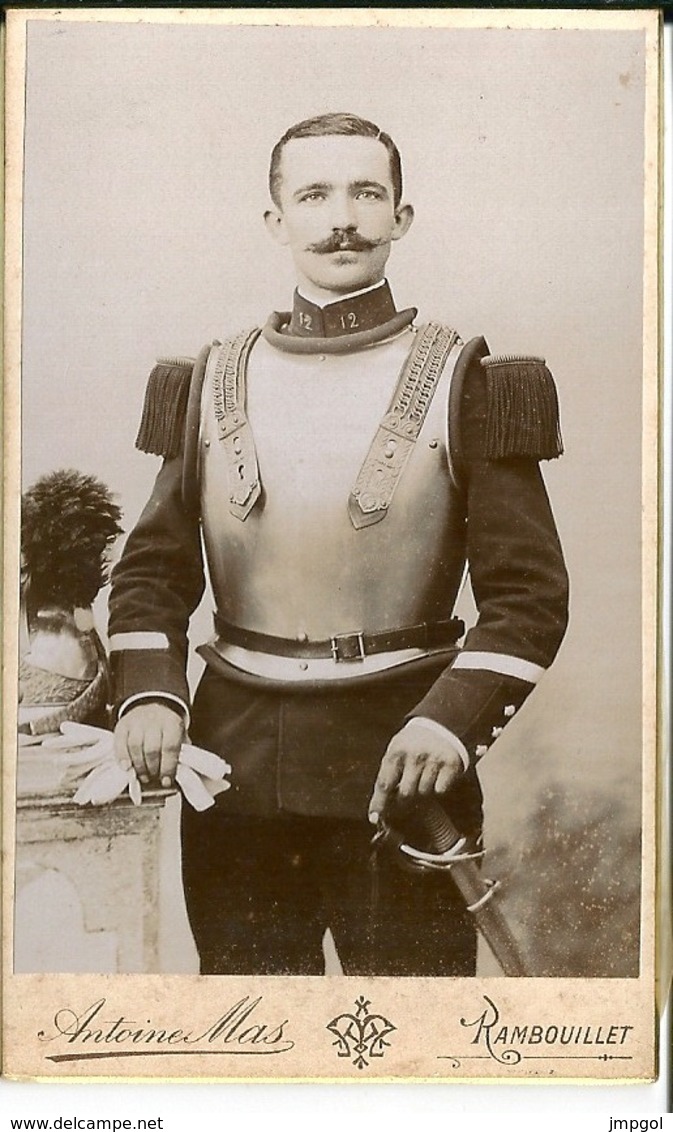 Photo CDV Maréchal Des Logis 12 ème Régiment De Cuirassiers Rambouillet Photographe Antoine Mas Rambouillet - Guerre, Militaire