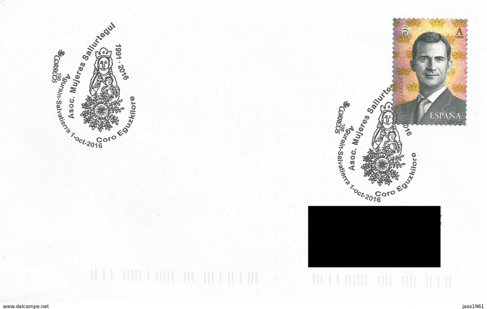 SPAIN. POSTMARK VIRGEN DE SALLURTEGUI. AGURARIN. SALVATIERRA. 2016 - Máquinas Franqueo (EMA)