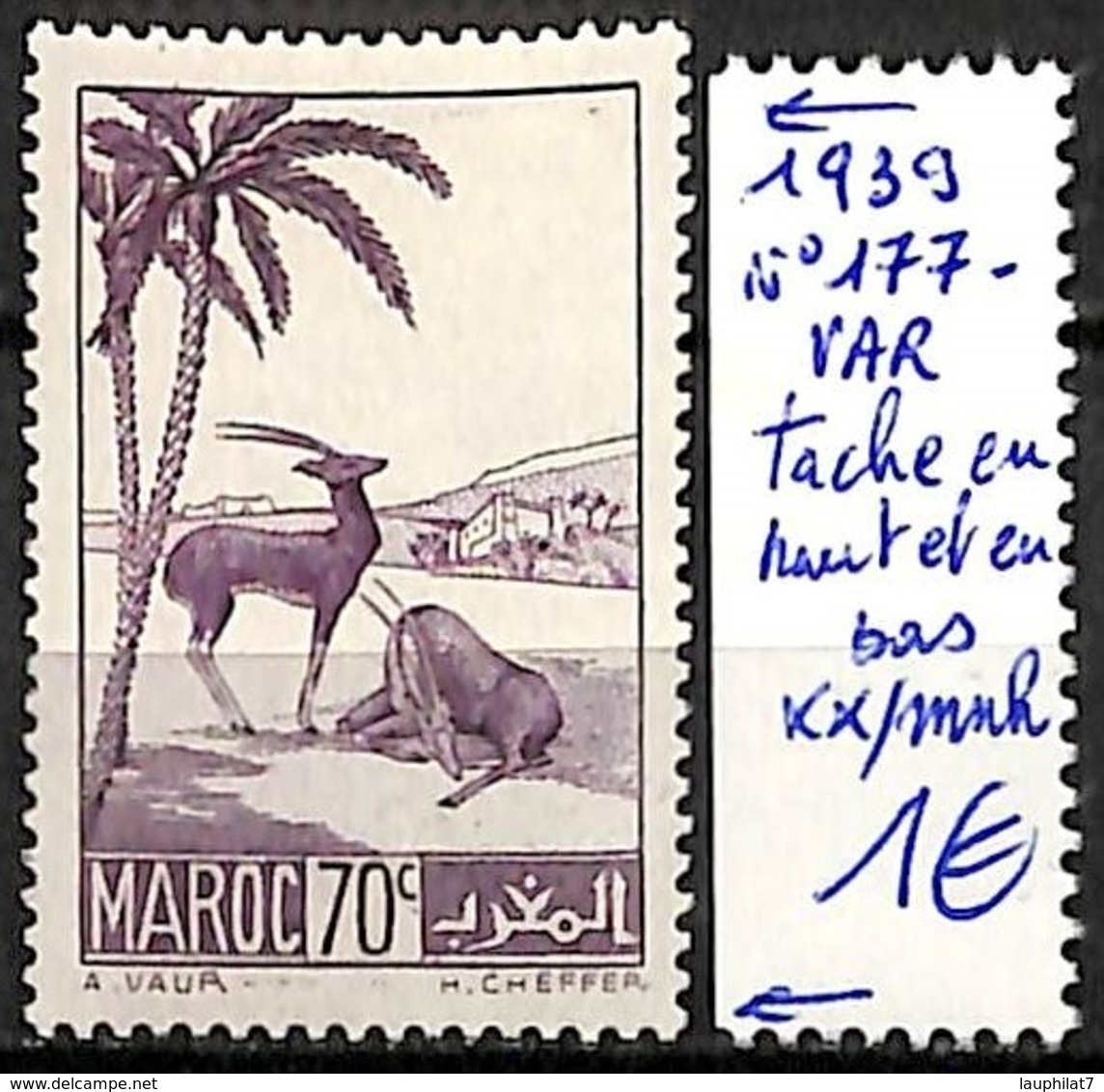 [836671]TB//**/Mnh-France (Ex Colonie) Maroc 1939 - N° 177-VAR, Tache En Haut Et En Bas, Animaux - Ungebraucht