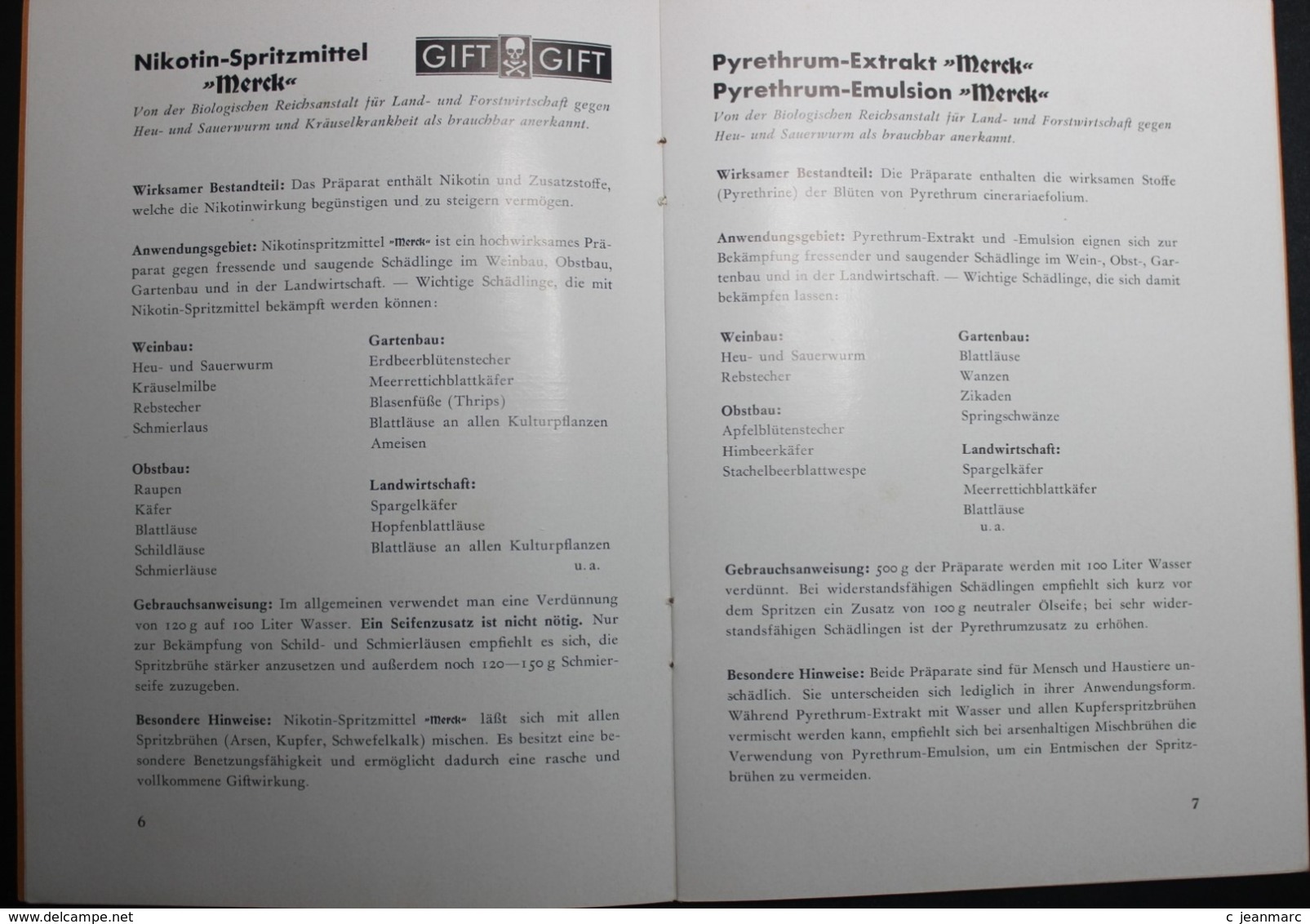 MERCK Präparate Zur Schädlingsbekämpfung . 21x14 Cm. 28 Pages   Agriculture. Traitement Insecticide Pesticide - 1950 - ...