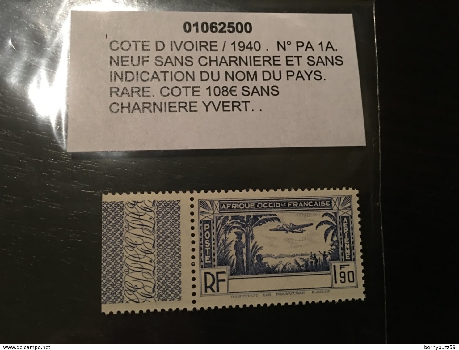 Colonies Cote D'ivoire Sans Legende 1940 PA N° 1A Neuf ** MNH ** YT 100€ - Nuovi