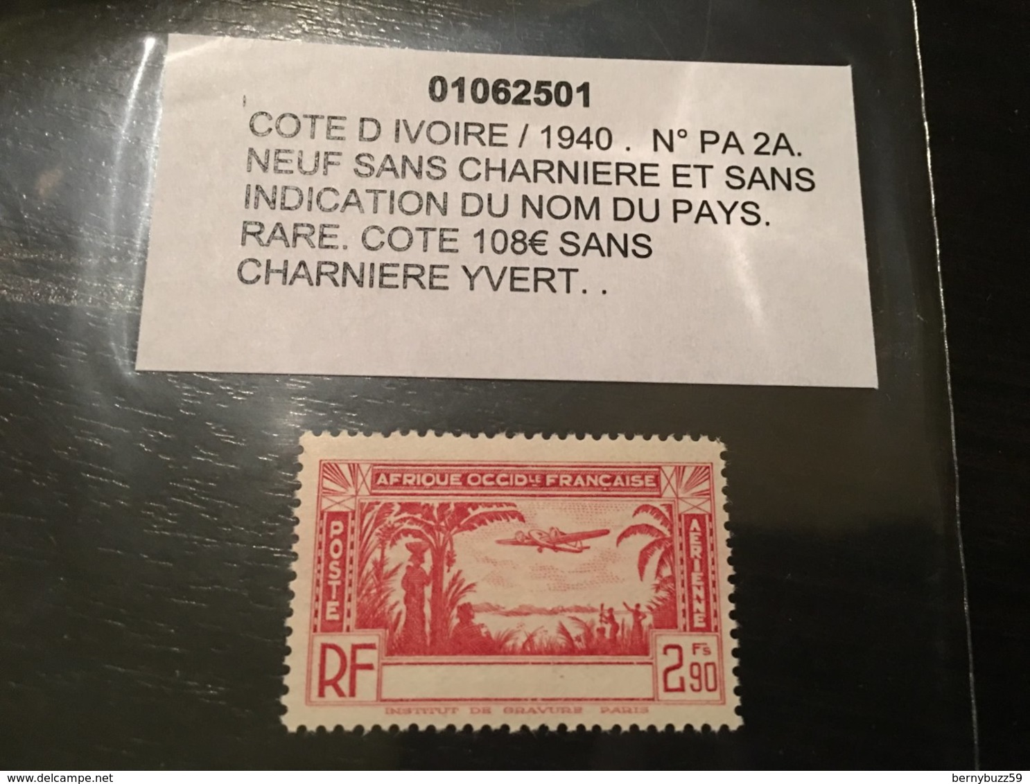 Colonies Cote D'ivoire Sans Legende 1940 PA N° 2A Neuf ** MNH ** YT 100€ - Nuovi