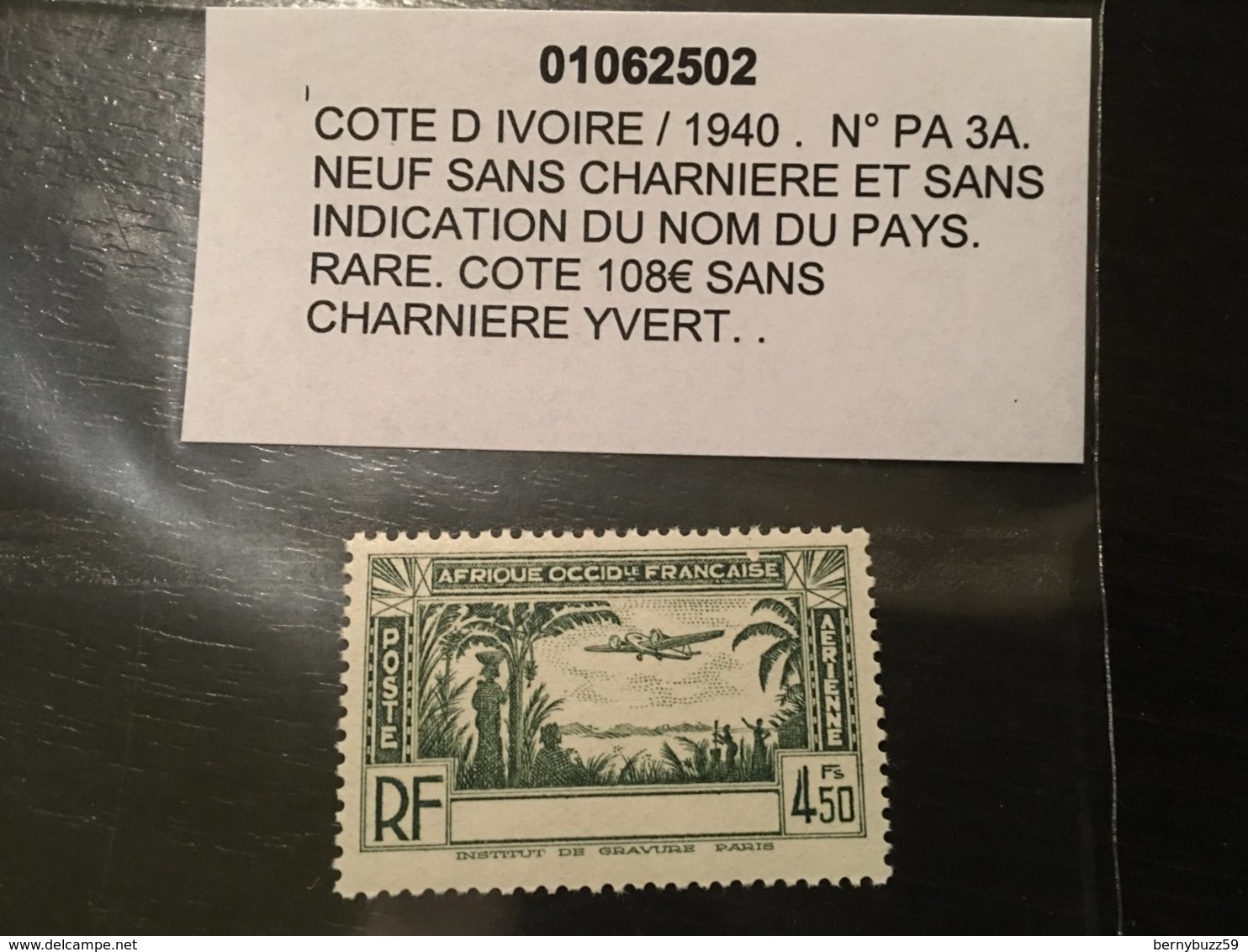 Colonies Cote D'ivoire Sans Legende 1940 PA N° 3A Neuf ** MNH ** YT 100€ - Nuovi