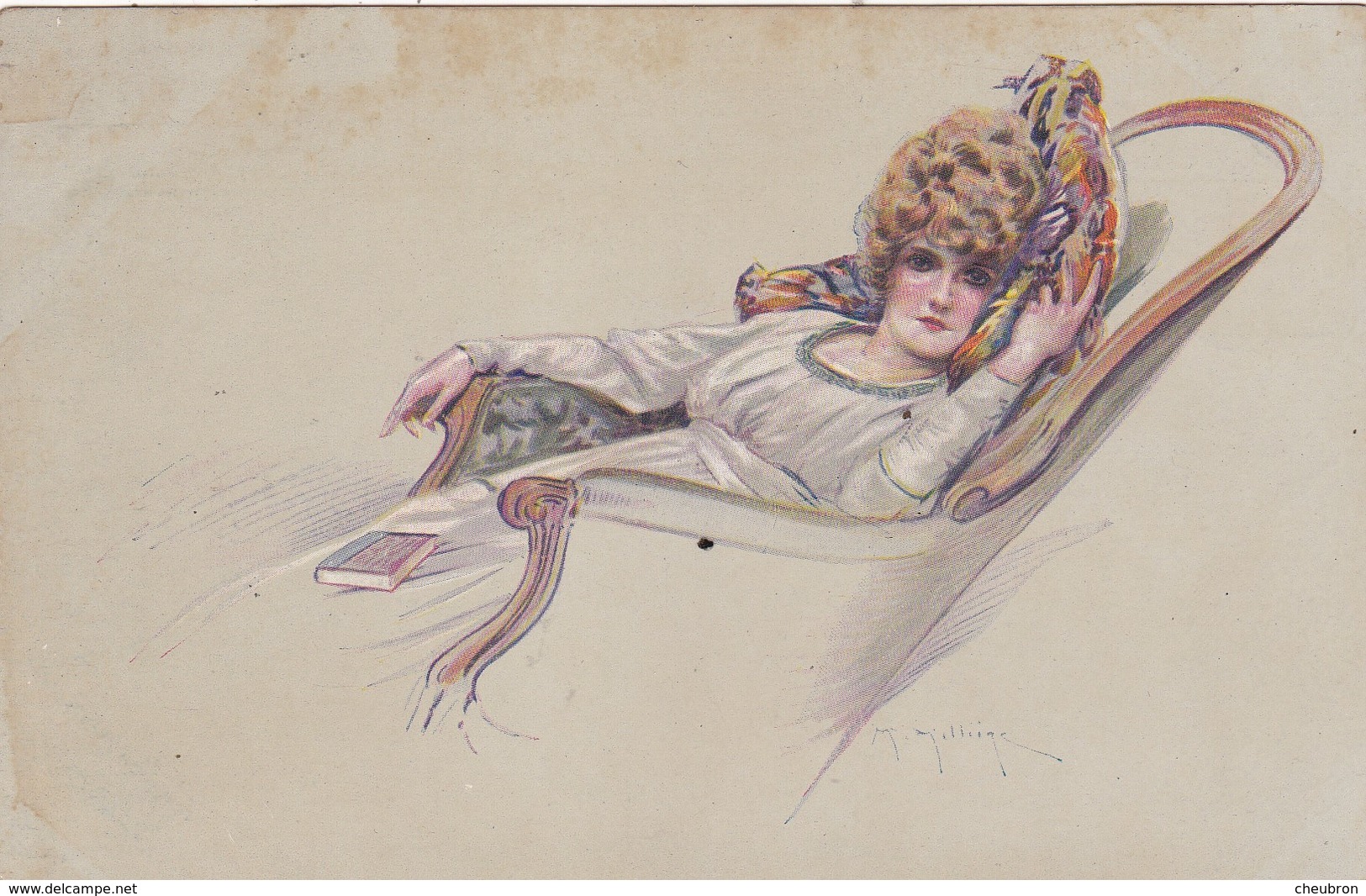 ILLUSTRATEURS.. CPA.. ILLUSTRATION MAURICE MILLIERE." FEMME ASSOUPIE DANS SON FAUTEUIL.". SÉRIE 30 PROFILS PARISIENS - Milliere