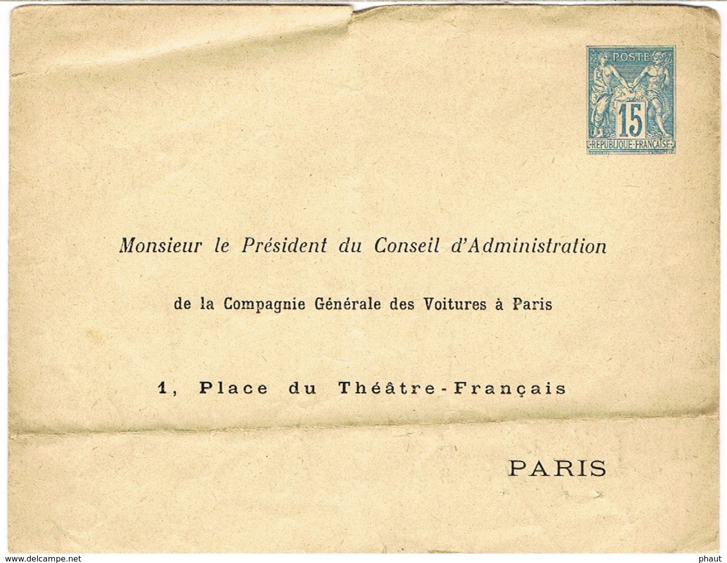 ENTIER SAGE REPIQUE COMPAGNIE GENERALE DES VOITURES NON CIRCULE - Umschläge Mit Aufdruck (vor 1995)