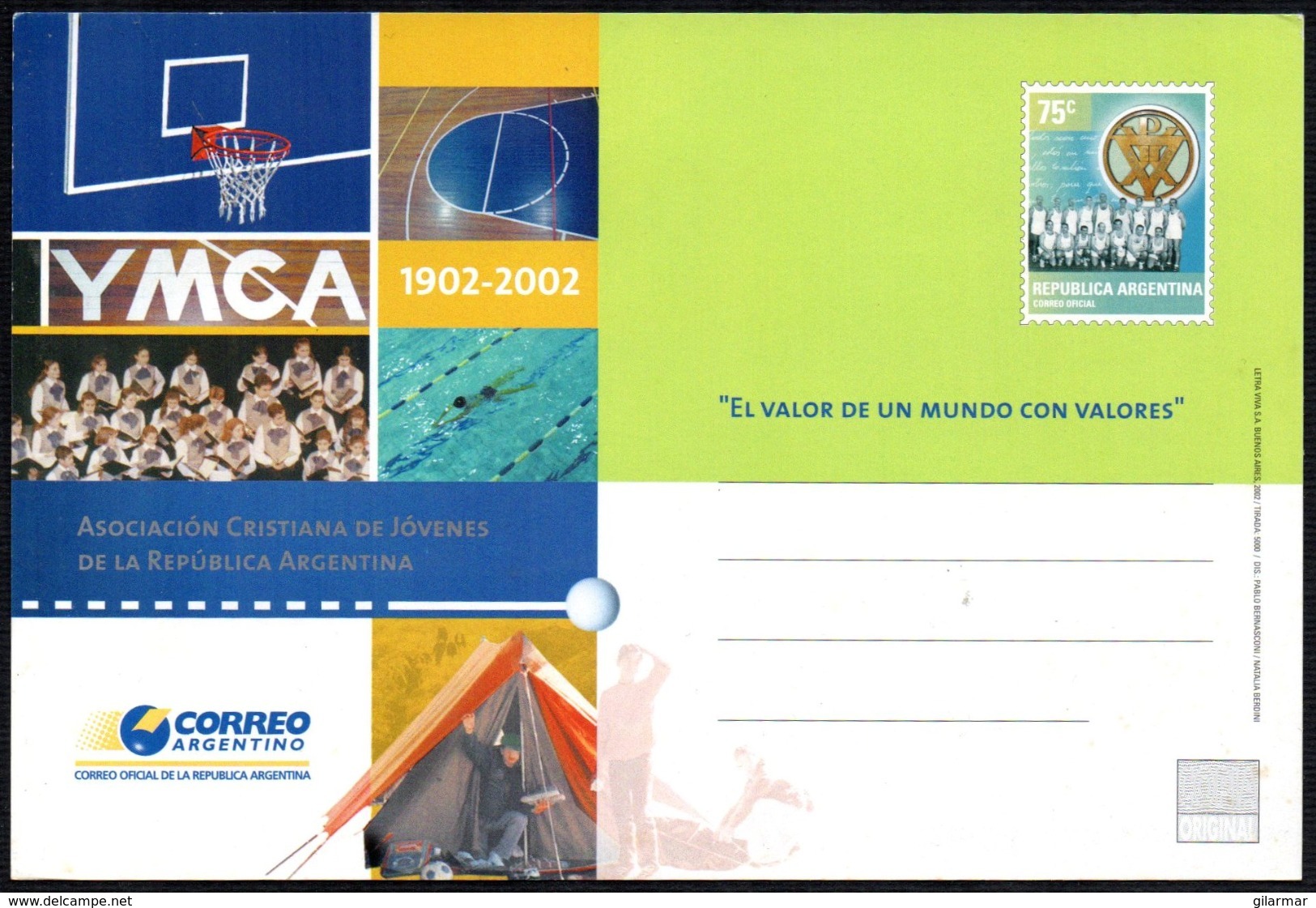 BASKETBALL - ARGENTINA 2002 - YMCA - POSTAL CARD - STATIONERY - Pallacanestro