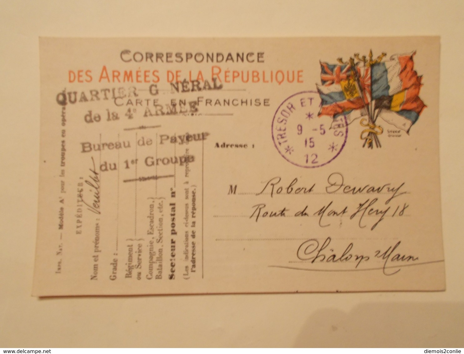 Carte Franchise Militaire Tresor Postes 12 CERCLE + Linéaire Cf Description 1915 (2564) - Guerre De 1914-18