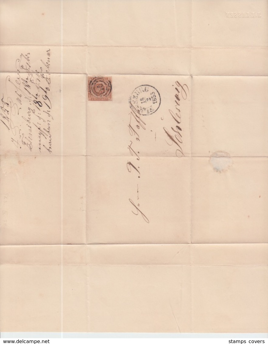 DENMARK MICHEL 1 USED COVER 18/02/1855 FLENSBORG (FLENSBOURG) TO SLESVIG (SCHLESWIG)) - Covers & Documents