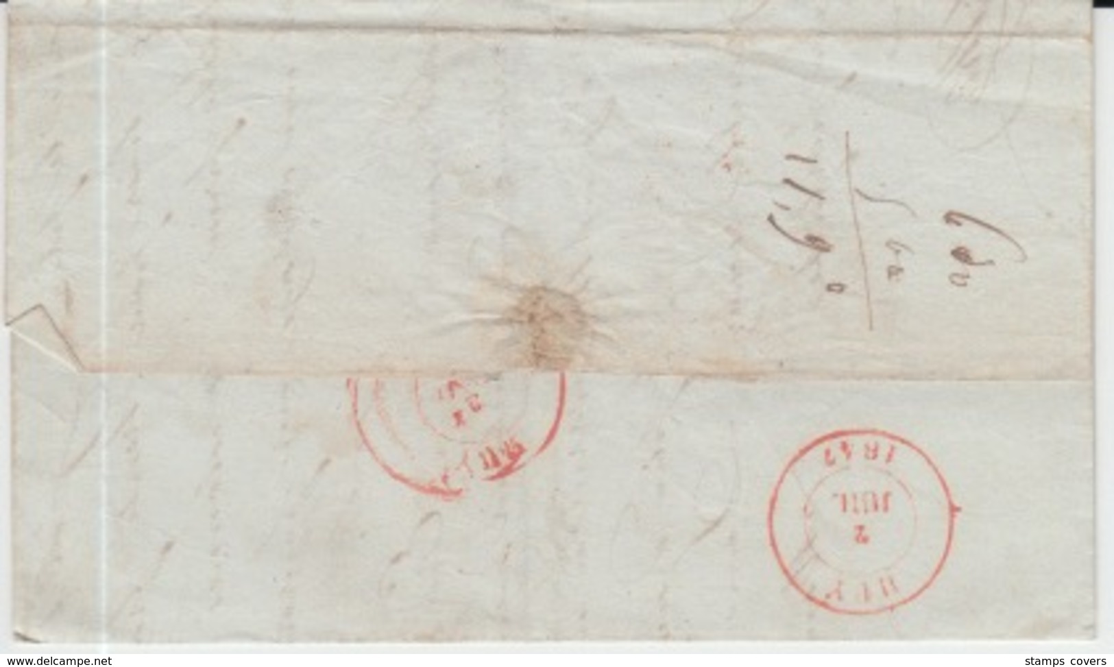 BELGIUM USED COVER 02/07/ 1847 LIEGE A HUY CACHETS - 1830-1849 (Belgique Indépendante)