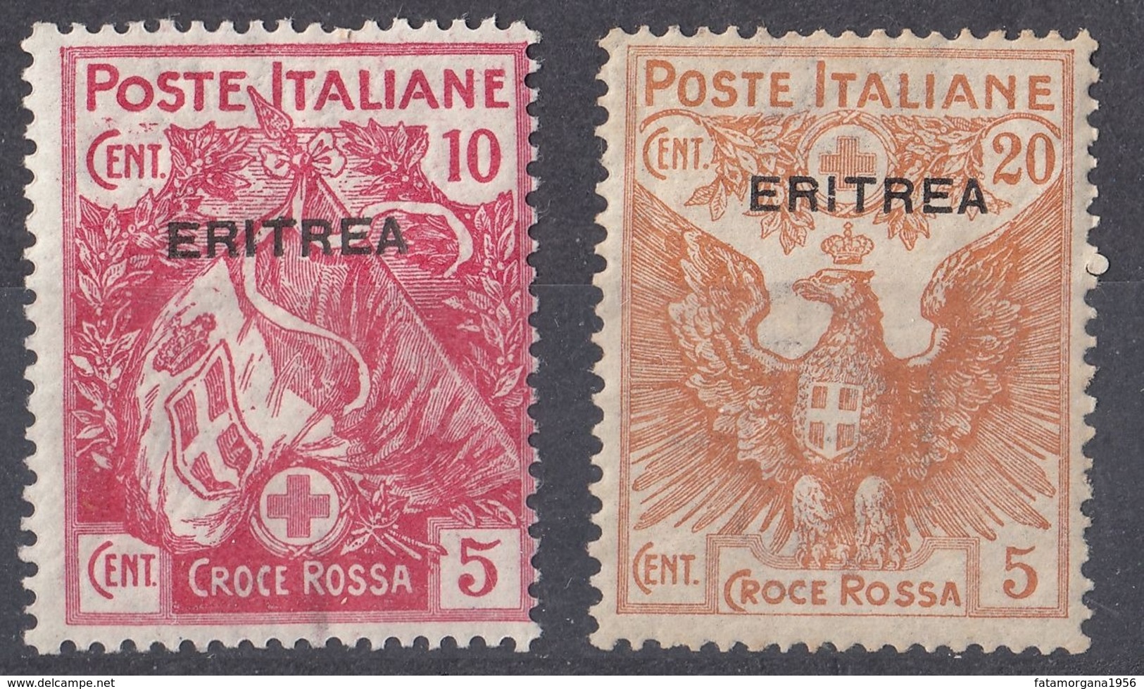 ERITREA, COLONIA ITALIANA - 1916 - Lotto Di 2 Valori Nuovi MH:  Yvert 41 E 43. - Erythrée