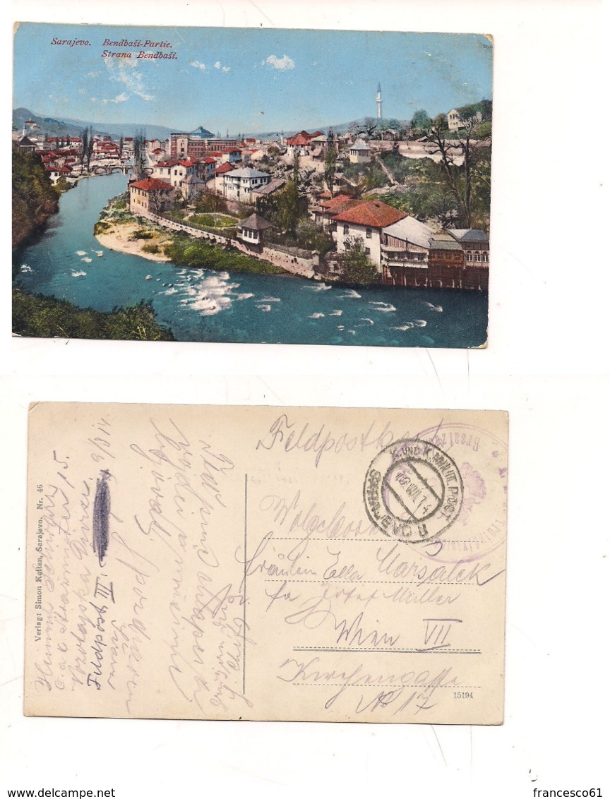 FB178 POSTCARD JUGOSLAVIA BOSNIA SARAJEVO FELDPOST FRANCHIGIA 1914 WW1 - Bosnien-Herzegowina