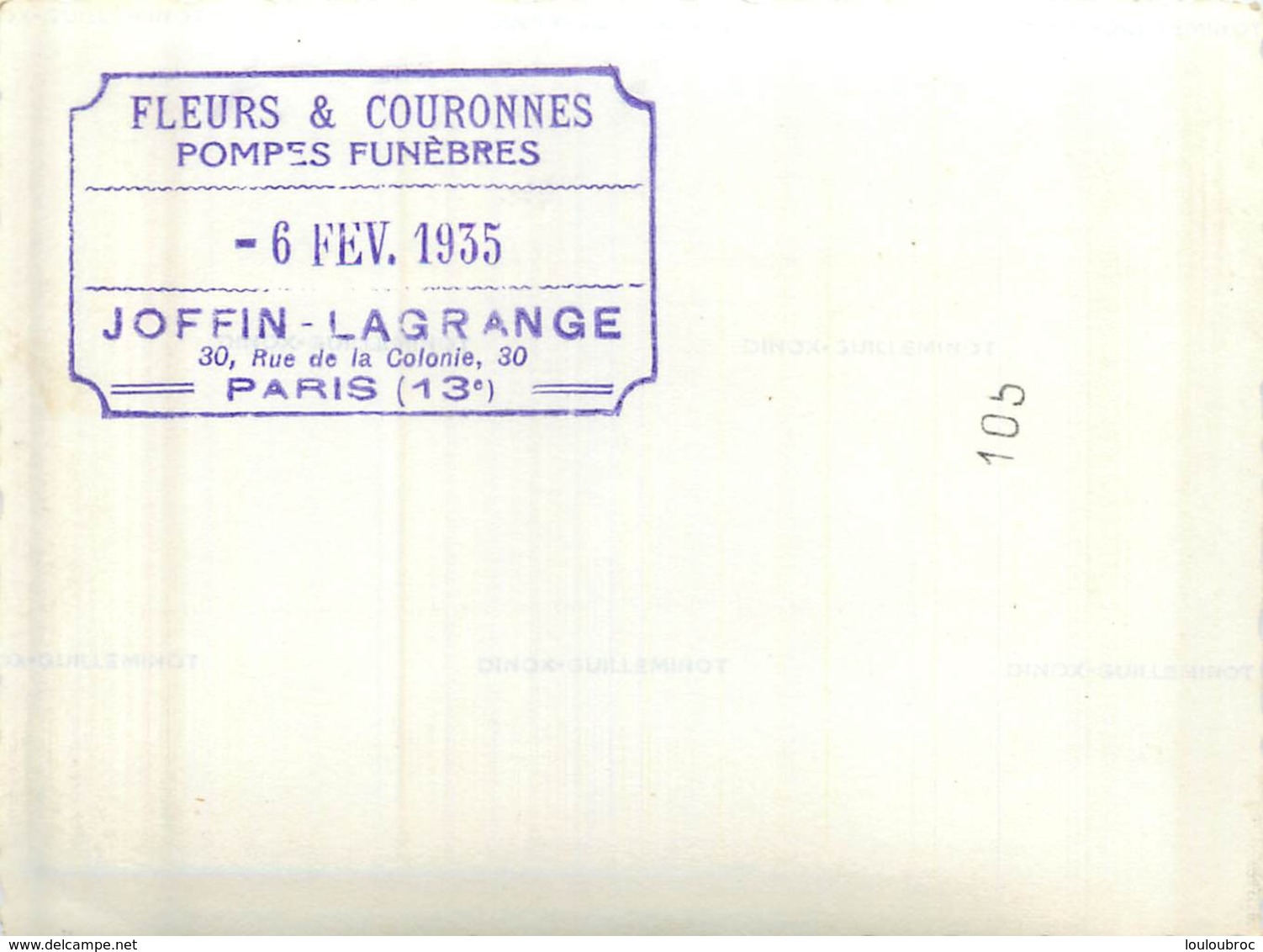 PARIS JOFFIN LAGRANGE 30 RUE DE LA COLONIE FLEURS COURONNES POMPES FUNEBRES 1935 PHOTO ORIGINALE 11.50 X 8.50 CM - Lieux