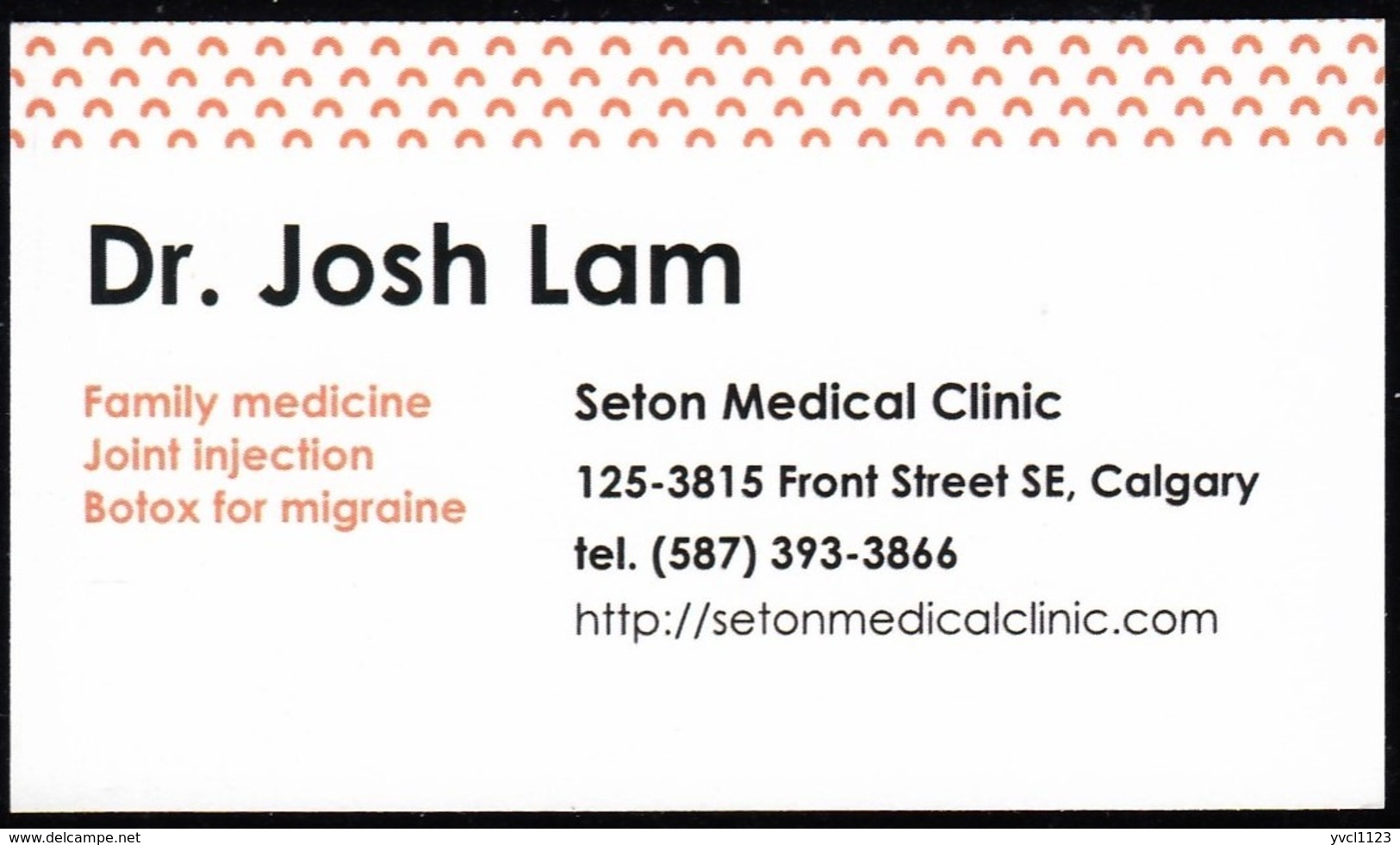 Dr. Josh Lam, Calgary (Alberta) (VC670) - Visiting Cards