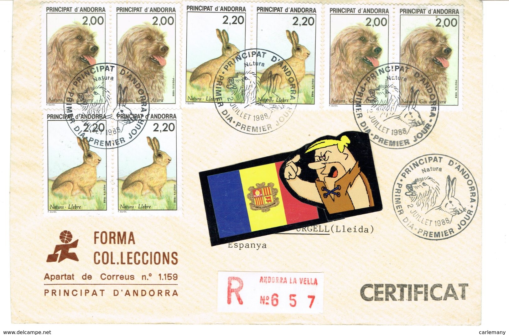 ANDORRE ENVELOPPE CIRC. 1988 AVEC 4 STS YVERT 373-74 - Covers & Documents