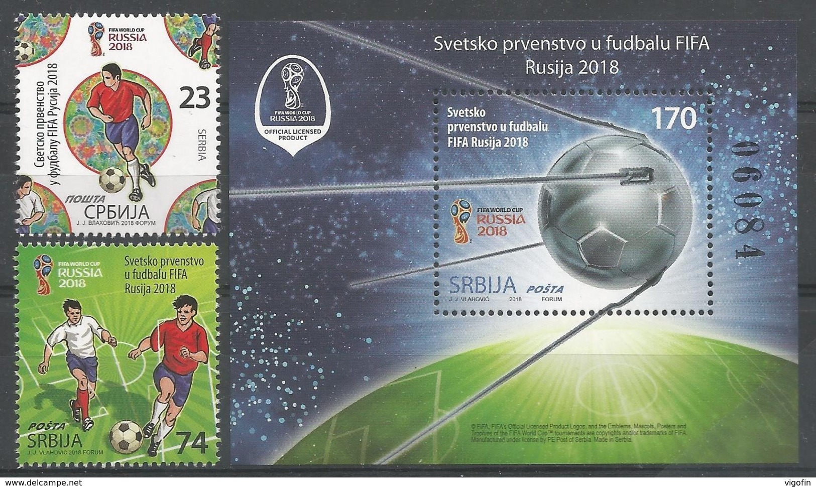 SRB 2018-802-4  FIFA CUP RUSSIA-2018, SERBIA, 1X 2v + S/S, MNH - 2018 – Russland